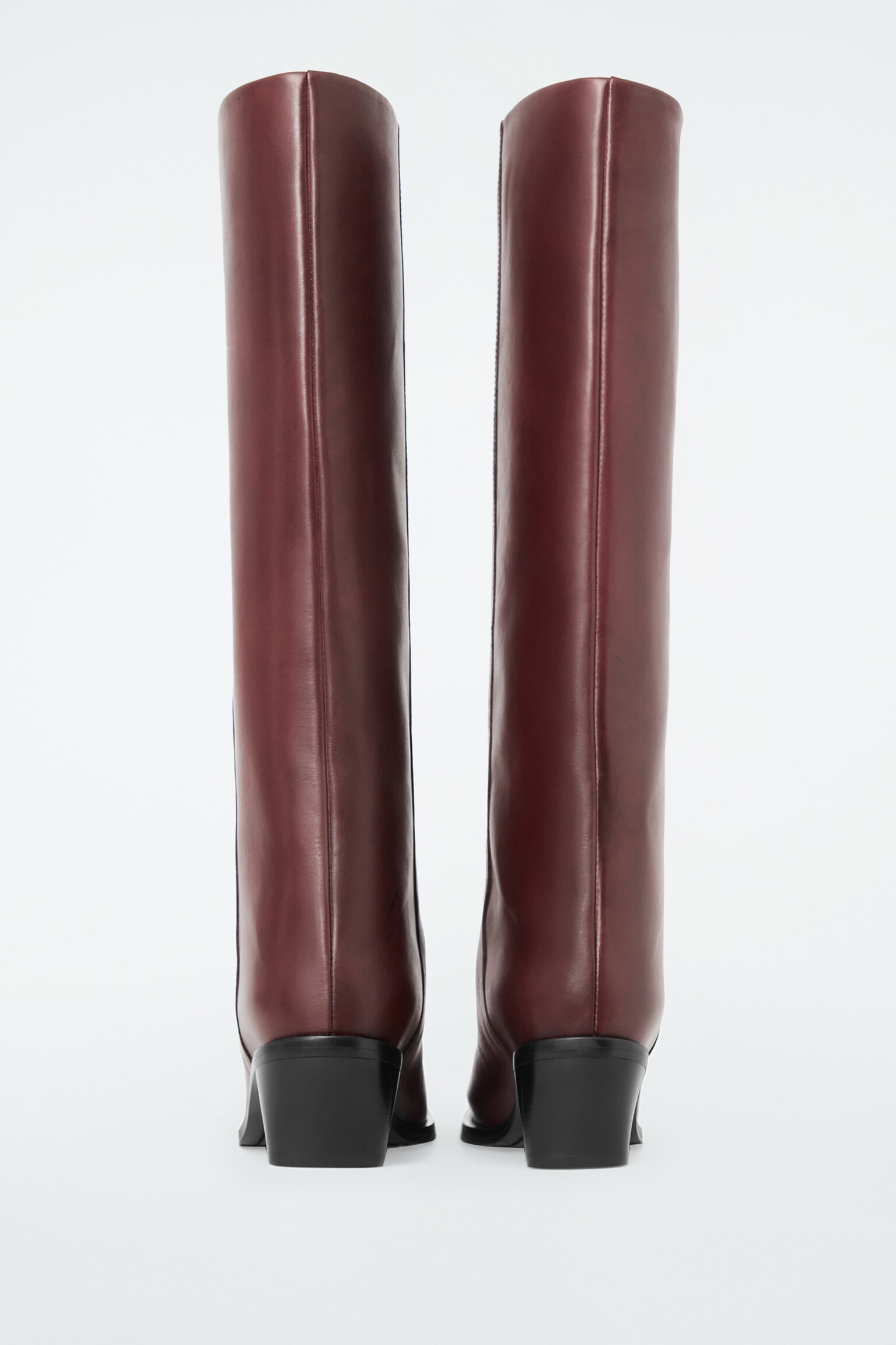 SQUARE-TOE LEATHER KNEE-HIGH BOOTS - BRICK RED/BLACK - 2