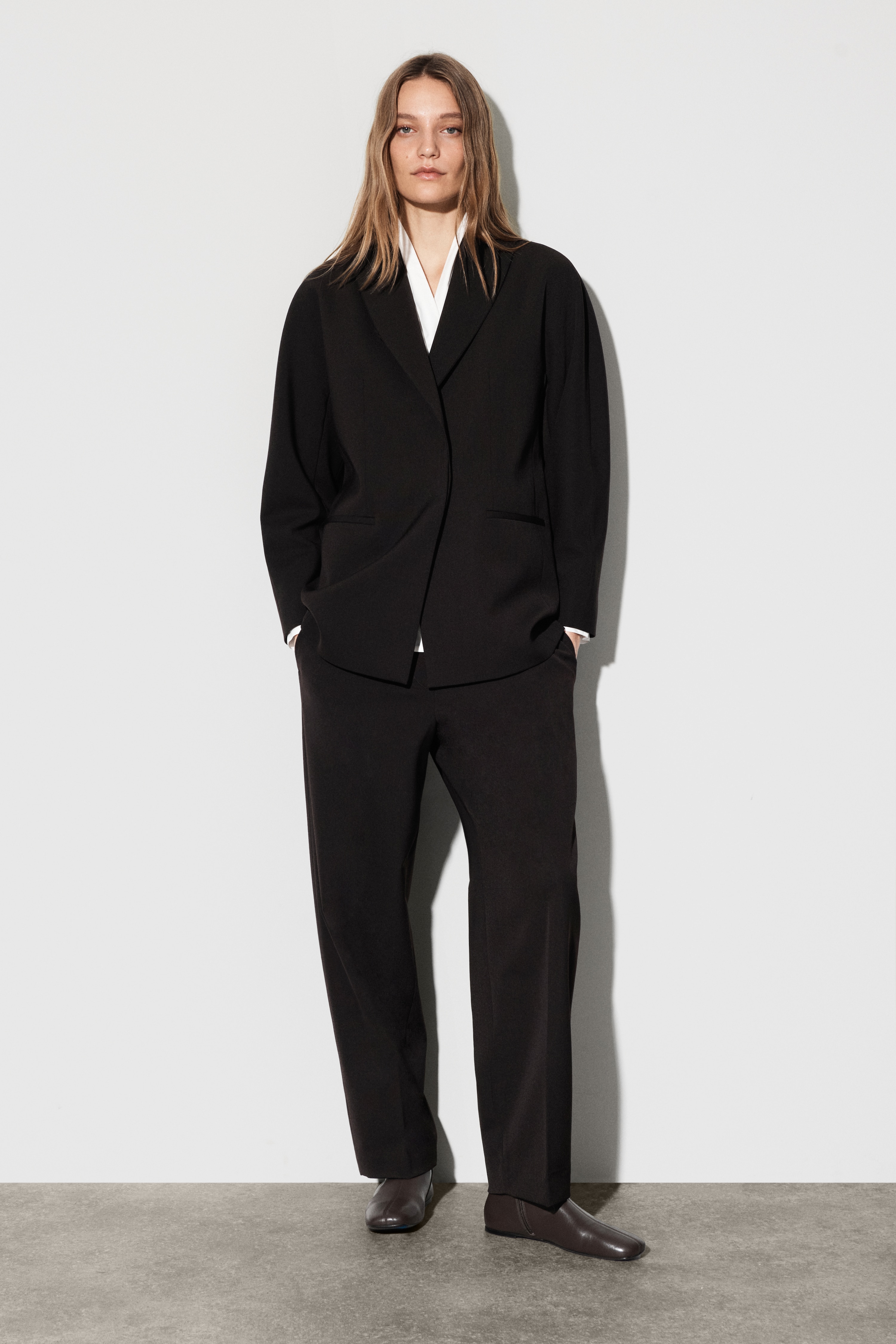 SHAWL-COLLAR WOOL-BLEND BLAZER - DARK BROWN