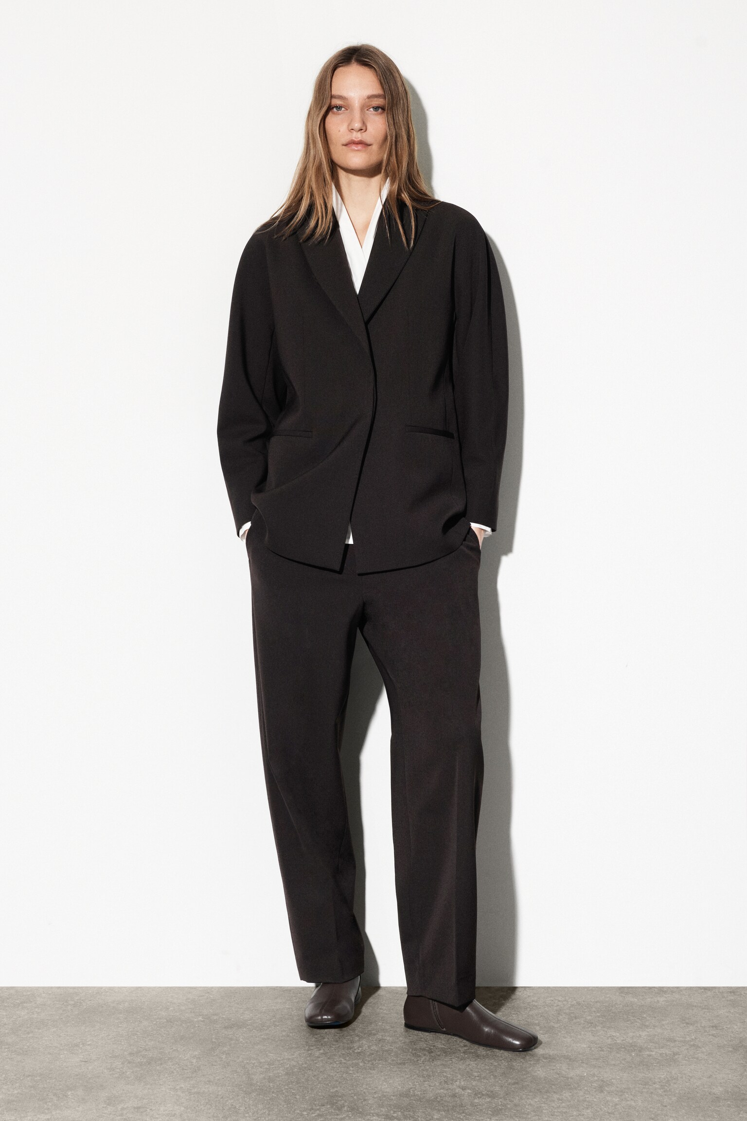 SHAWL-COLLAR WOOL-BLEND BLAZER - BRUN FONCÉ - 1