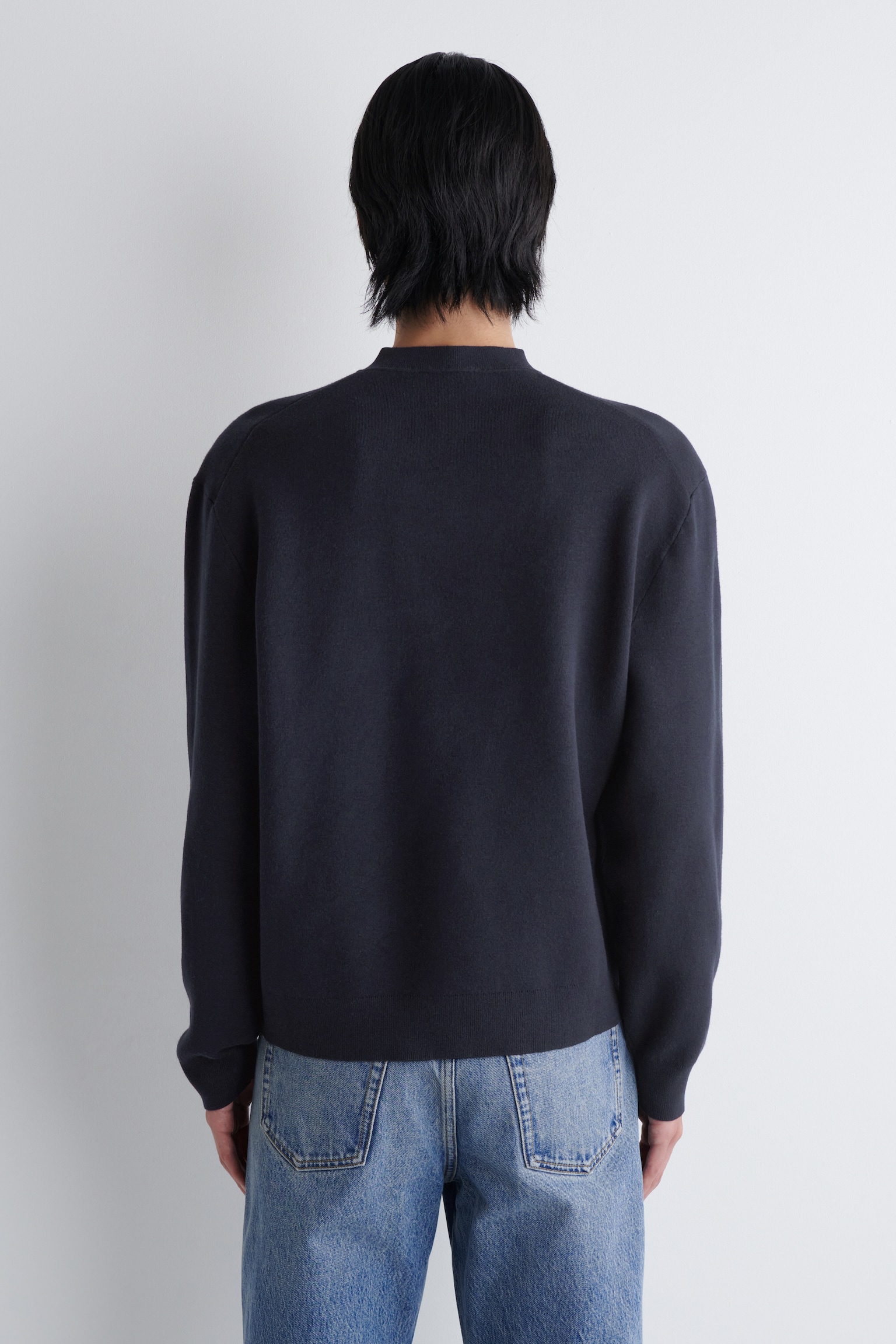PULL À COL BOMBER EN MAILLE DOUBLE FACE - BLEU MARINE/TAUPE CHINÉ/ÉCRU - 4