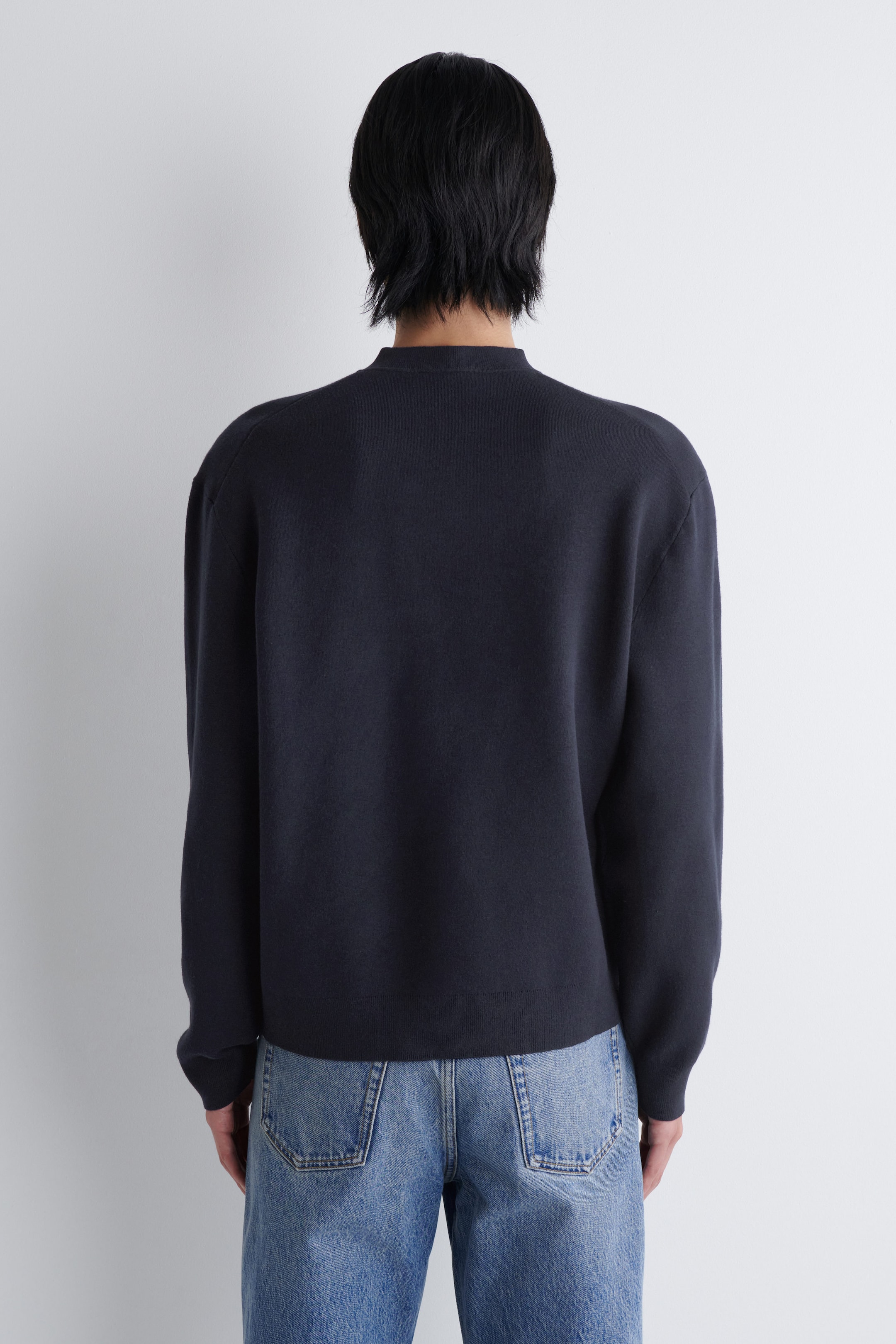 DOUBLE-FACED BOMBER-NECK KNITTED SWEATER