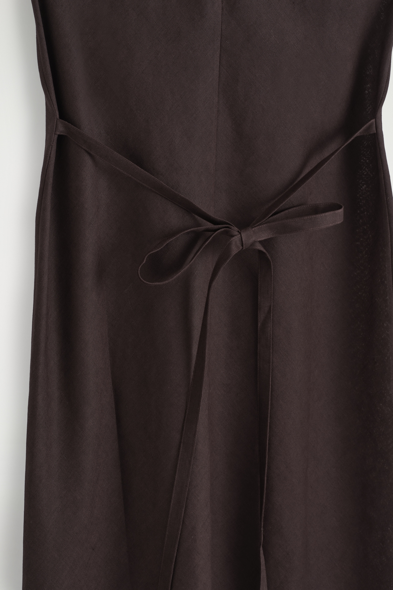 ROBE MIDI COUPÉE EN BIAIS EN LIN MÉLANGÉ - BRUN FONCÉ/Bleu acier - 4