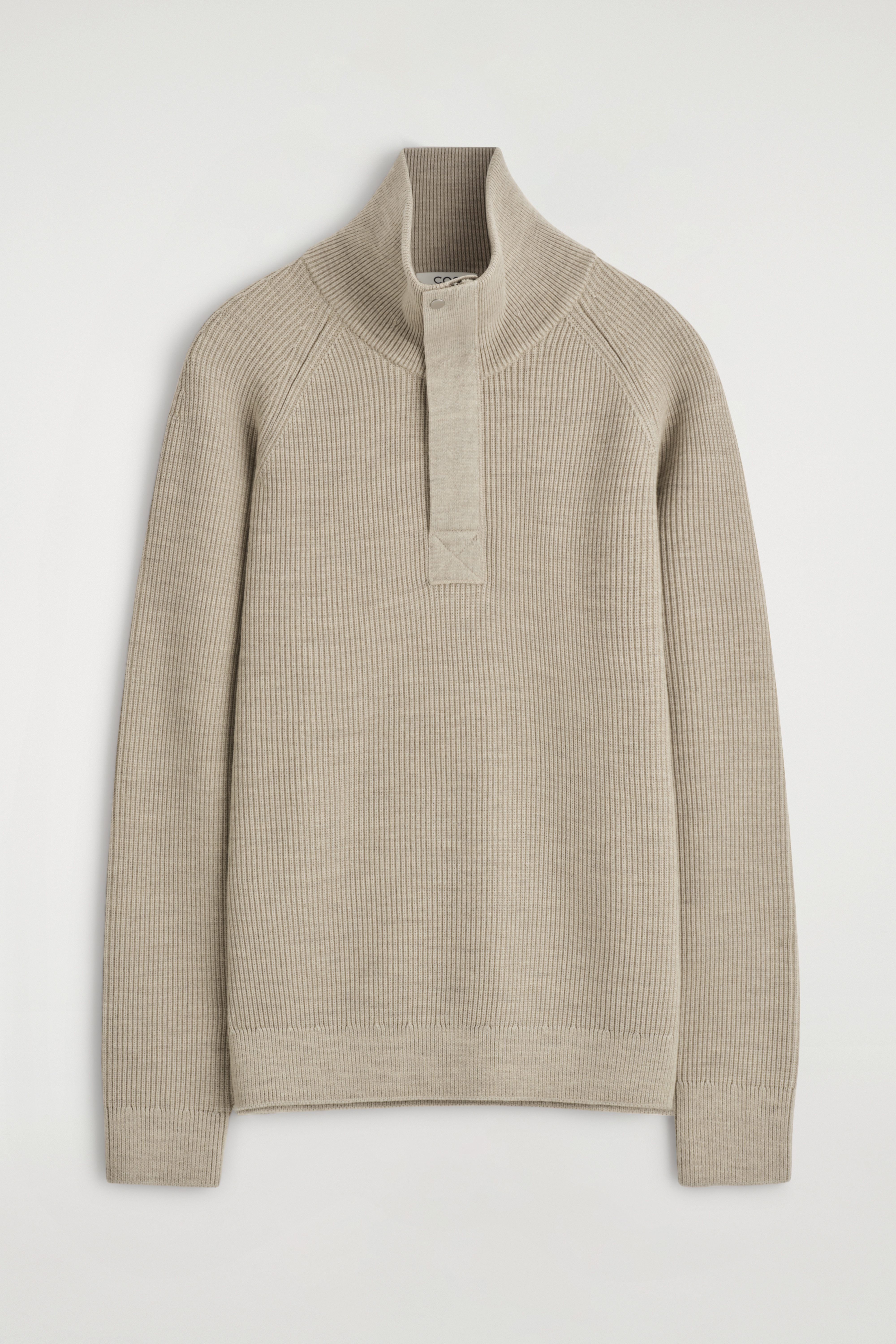 PULL DEMI-ZIPPÉ EN LAINE CÔTELÉE - BEIGE
