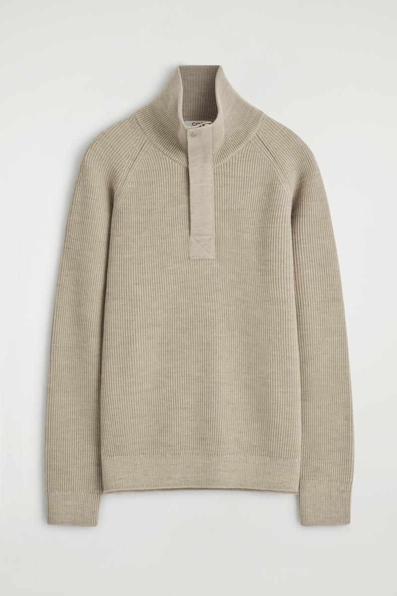Cos Ribbed Wool Half-zip Sweater In Neutral