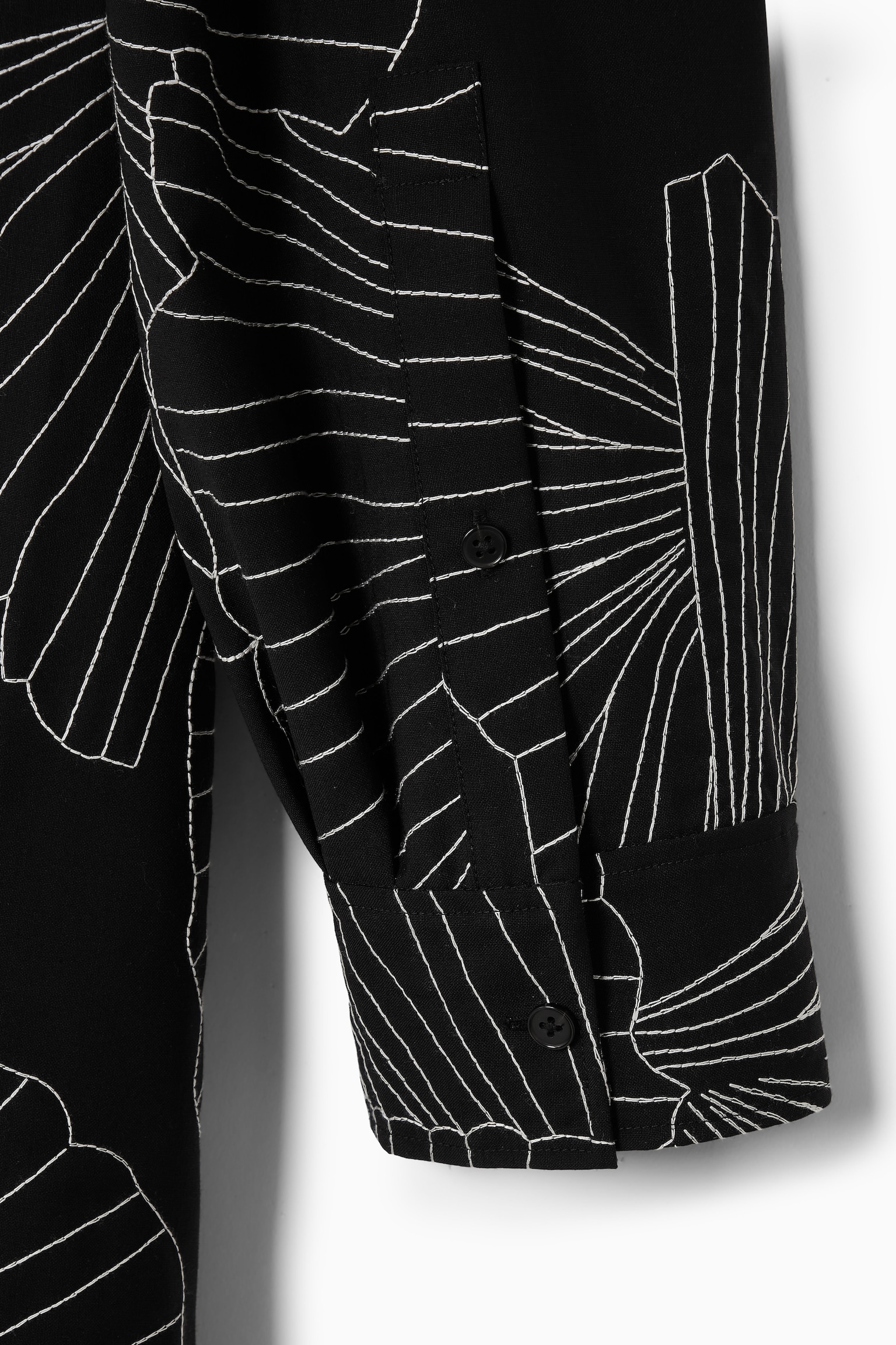 EMBROIDERED WOOL SHIRT DRESS - BLACK / FLORAL - 2
