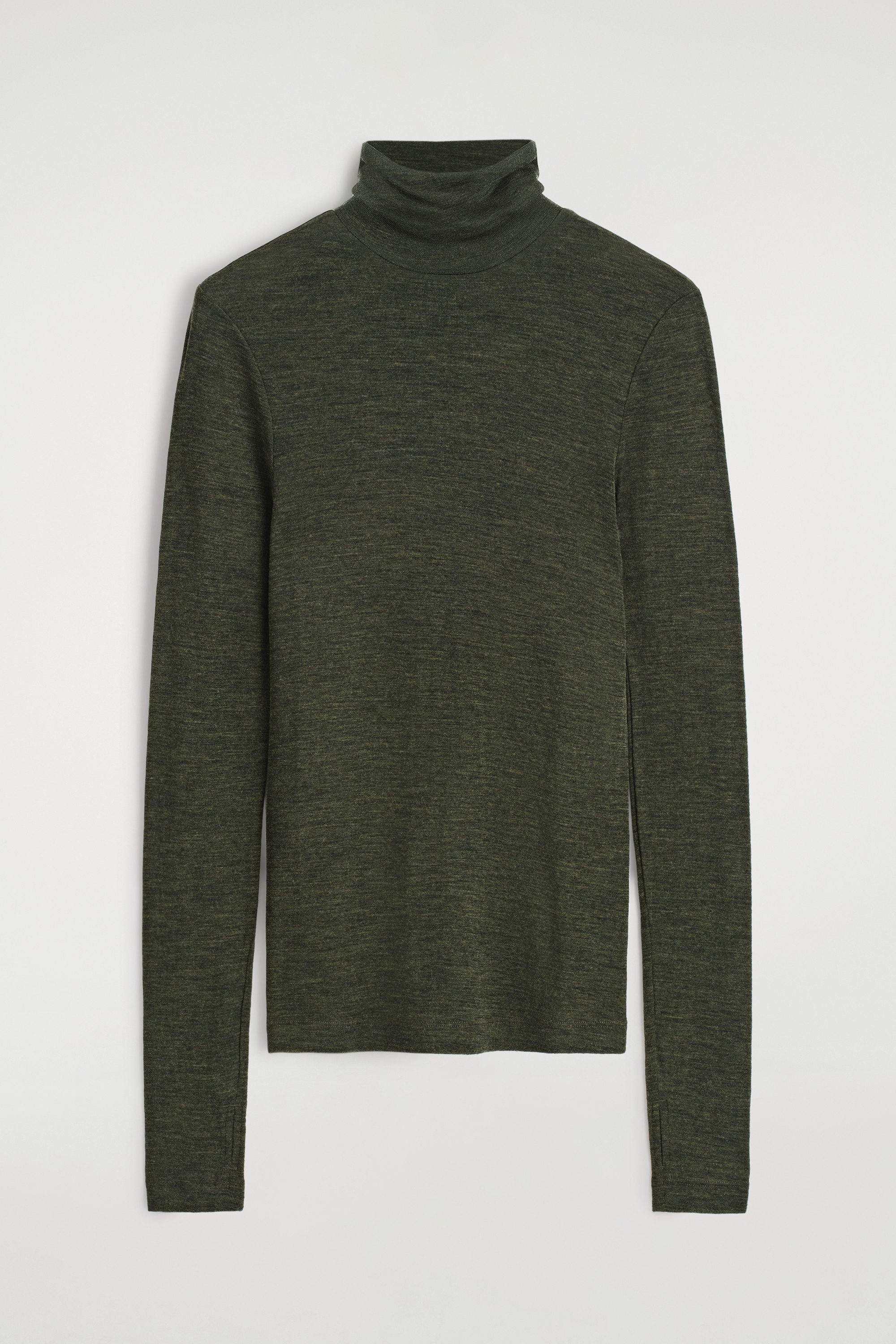 MERINO WOOL HIGH-NECK TOP - DARK-GREEN MELANGE | COS