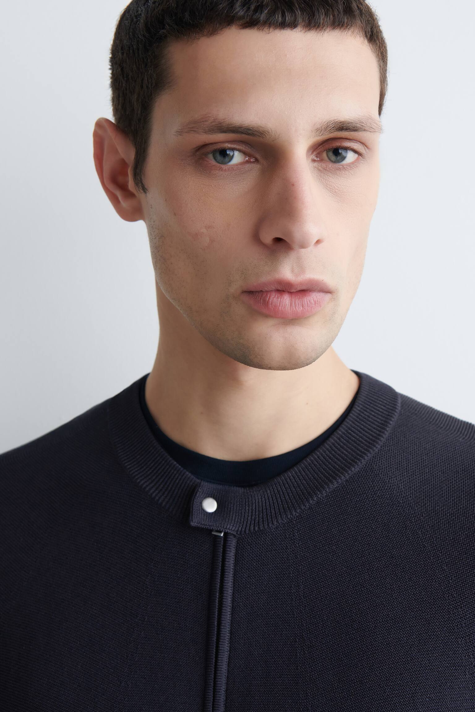 RACER-NECK KNITTED JACKET - כחול כהה - 3