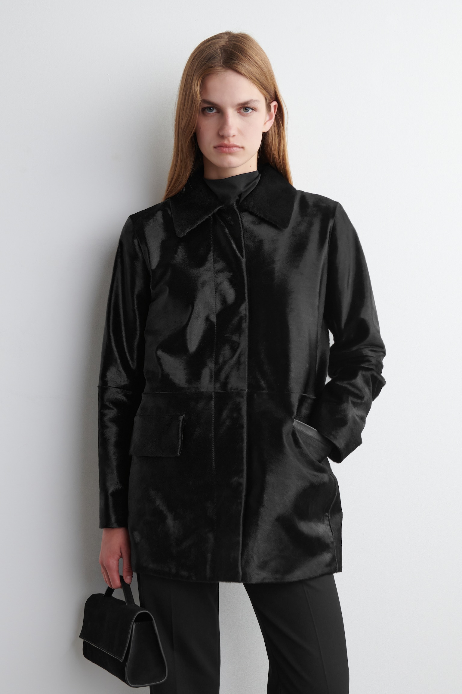 VESTE EN CUIR POILS DE PONEY - NOIR
