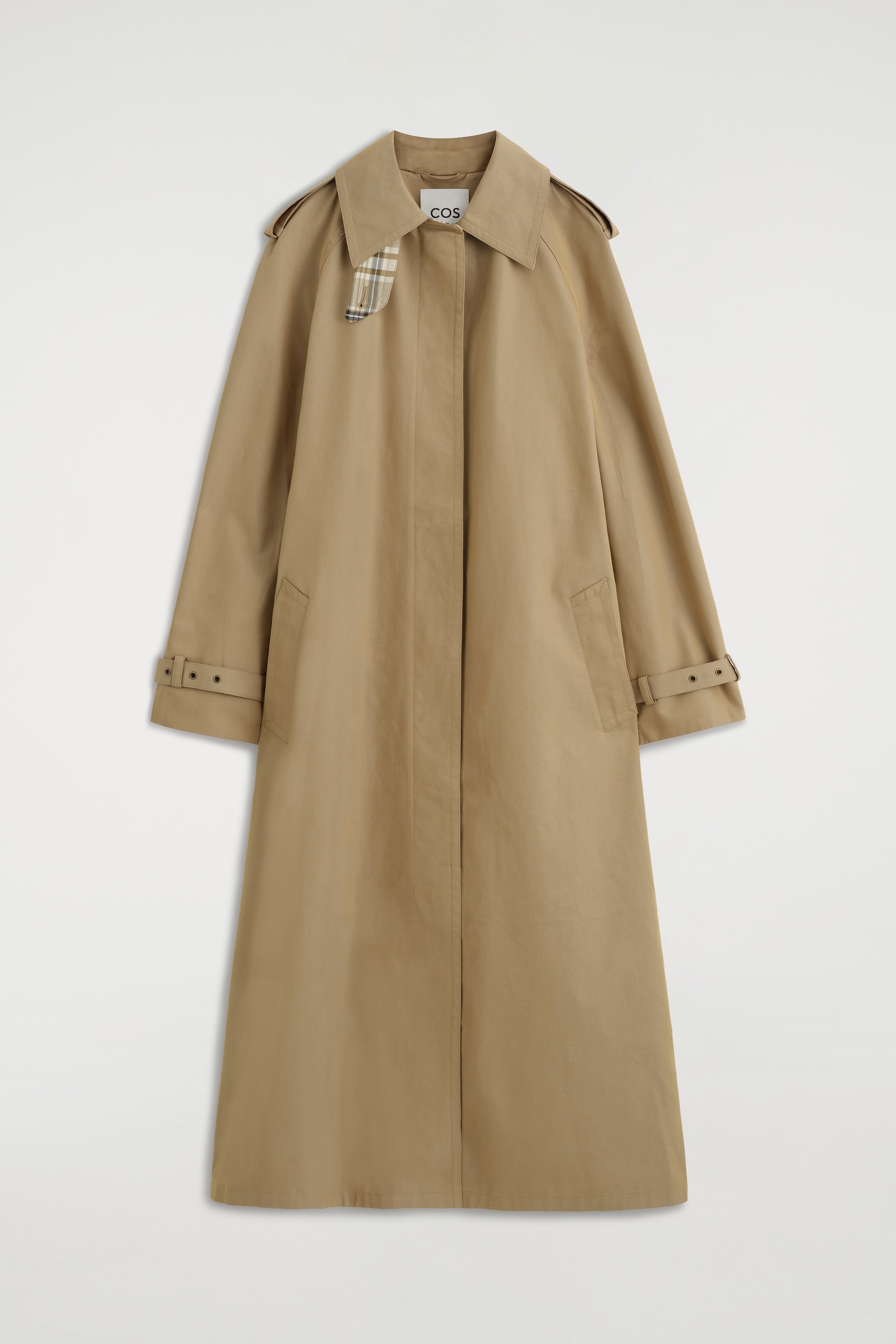 TRENCH-COAT CEINTURÉ EN COTON À FINITIONS CARREAUX - BEIGE / CARREAUX