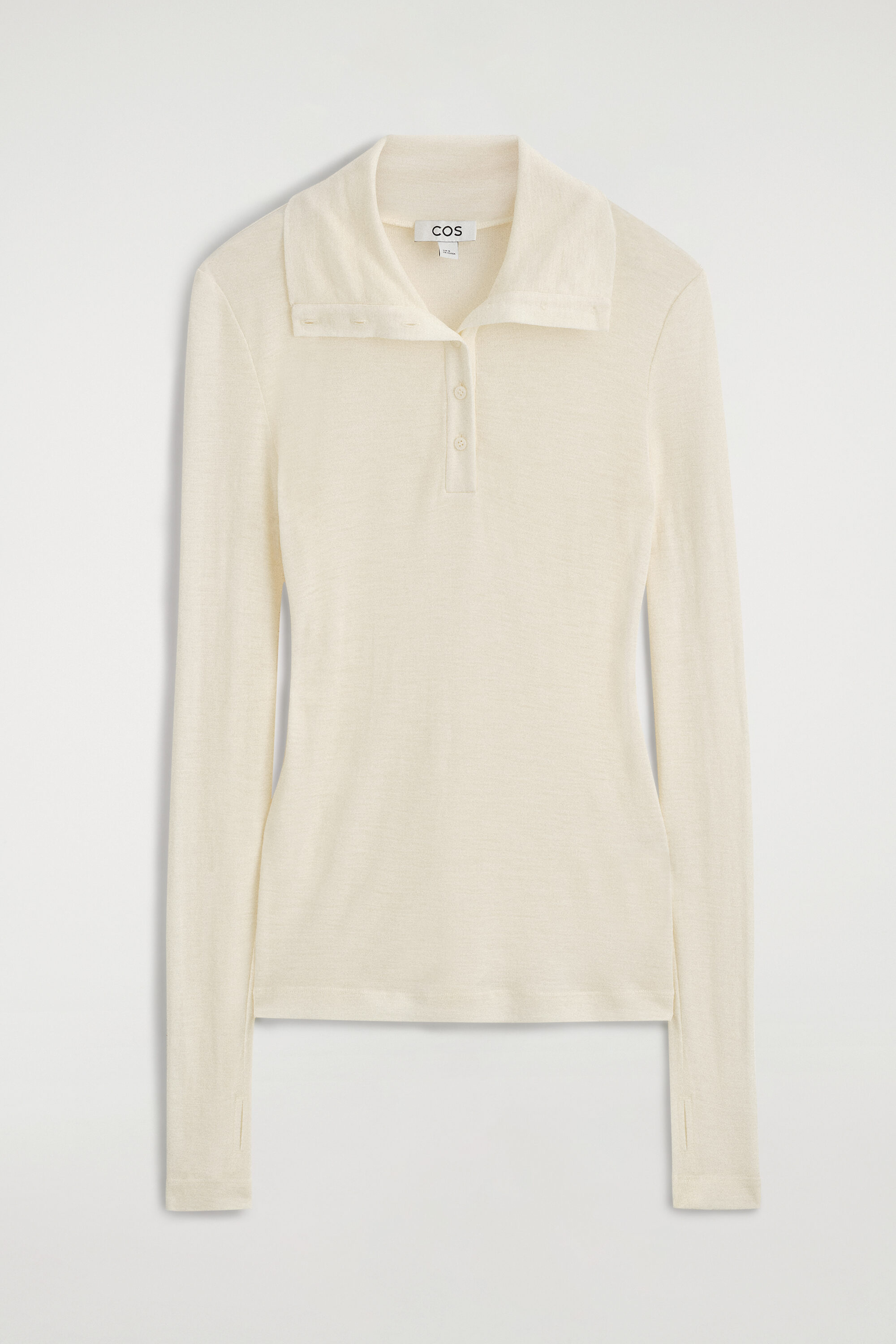 Merino Wool Buttoned Mock-neck Top
