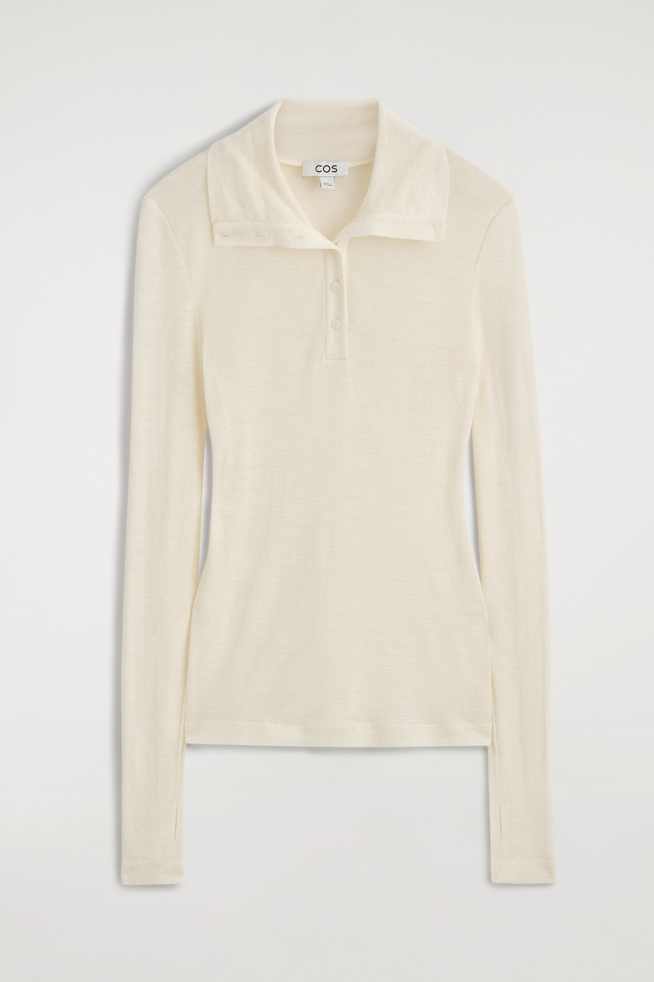 MERINO WOOL BUTTONED MOCK-NECK TOP