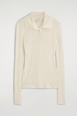 MERINO WOOL BUTTONED MOCK-NECK TOP — IVORY 9