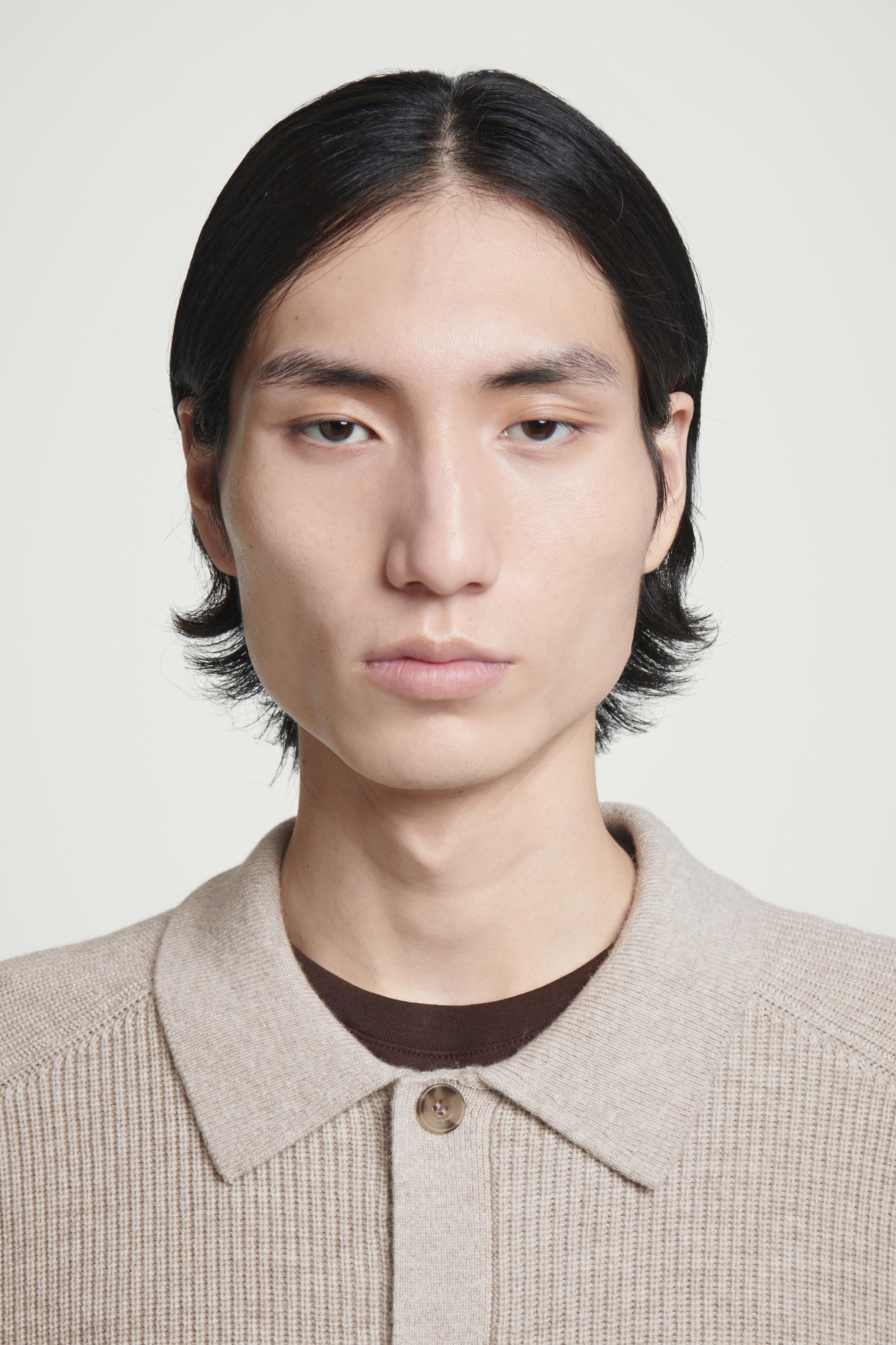COLLARED RIBBED WOOL-CASHMERE CARDIGAN - LIGHT BEIGE | COS