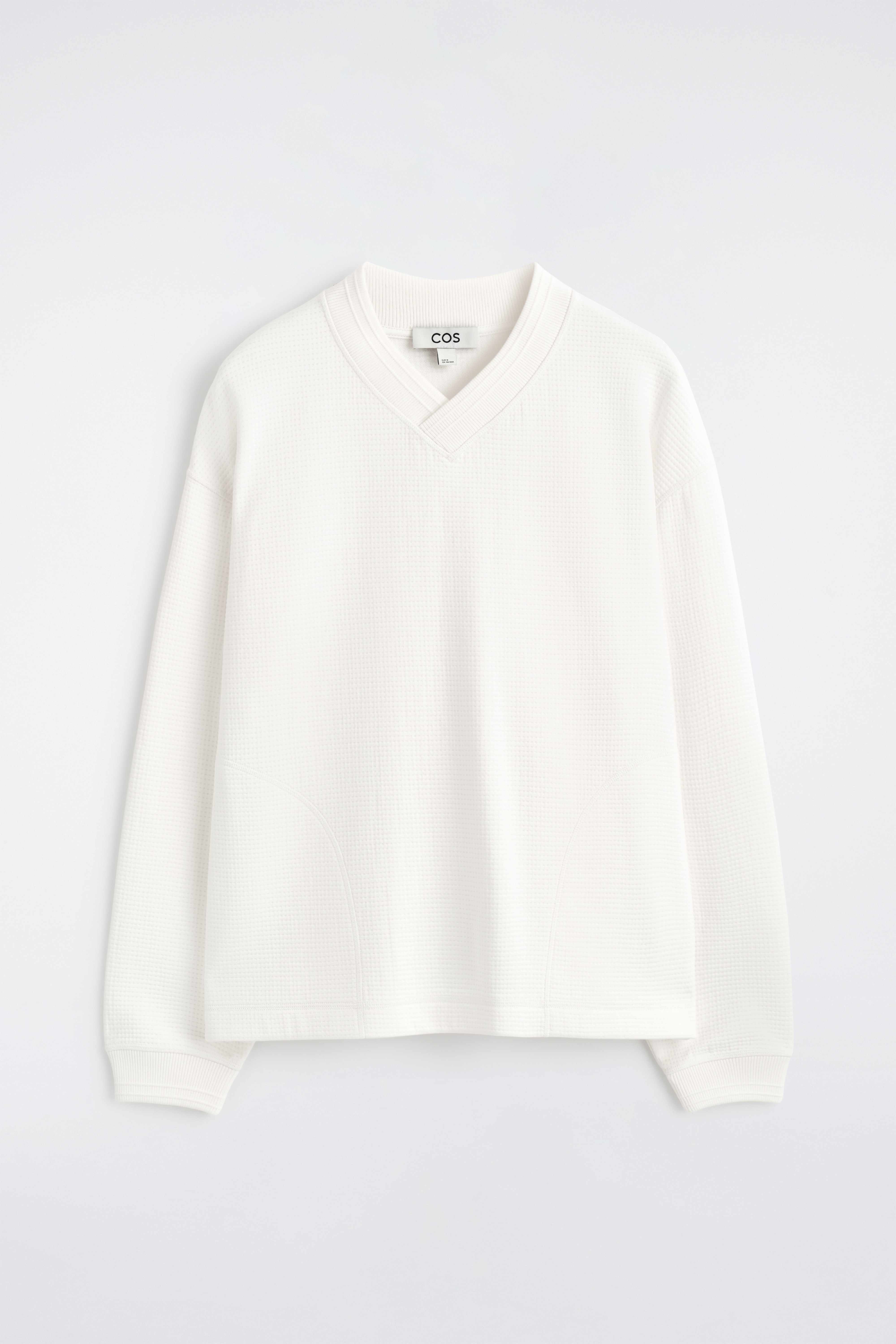 WAFFLE-KNIT COTTON V-NECK SWEATSHIRT - WHITE