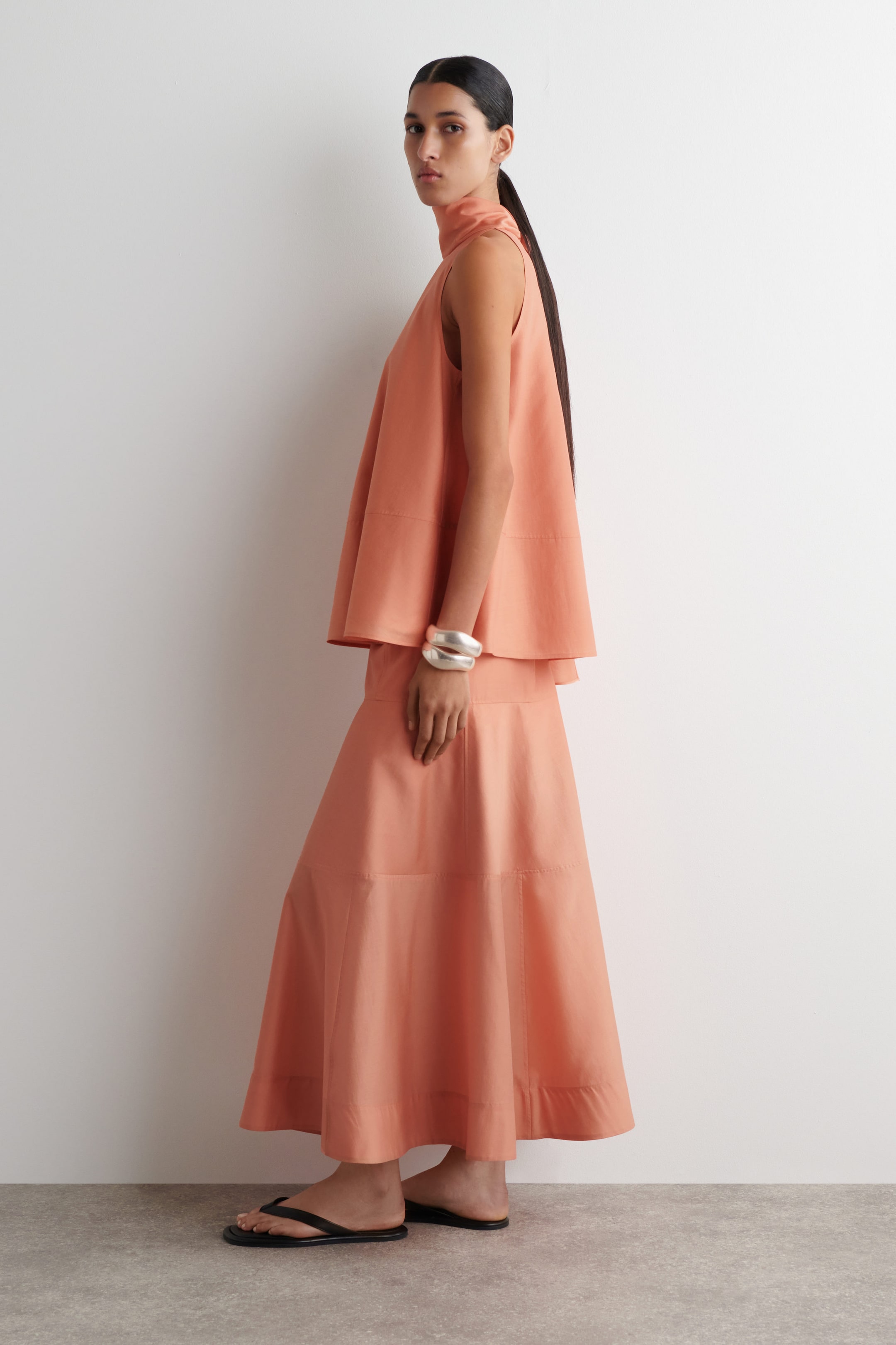 PANELED A-LINE MIDI SKIRT