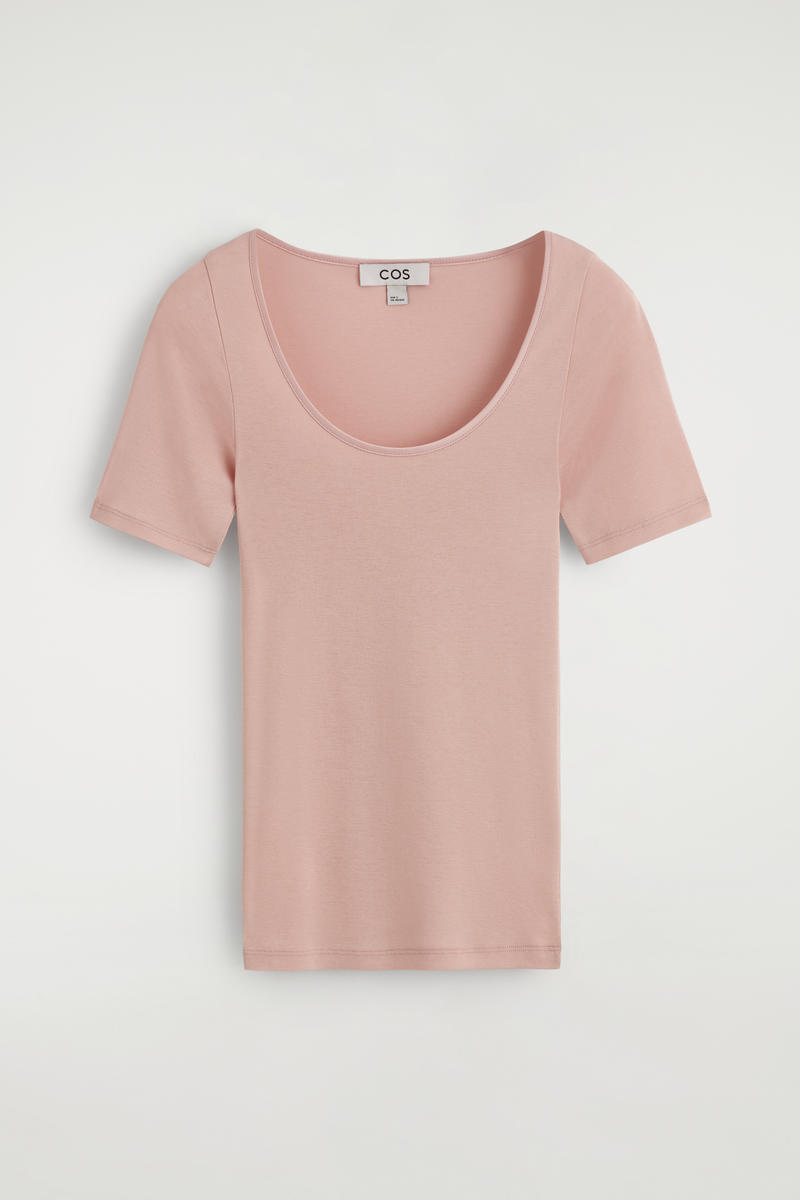 Cos Satin-trimmed Cotton-jersey T-shirt In Pink