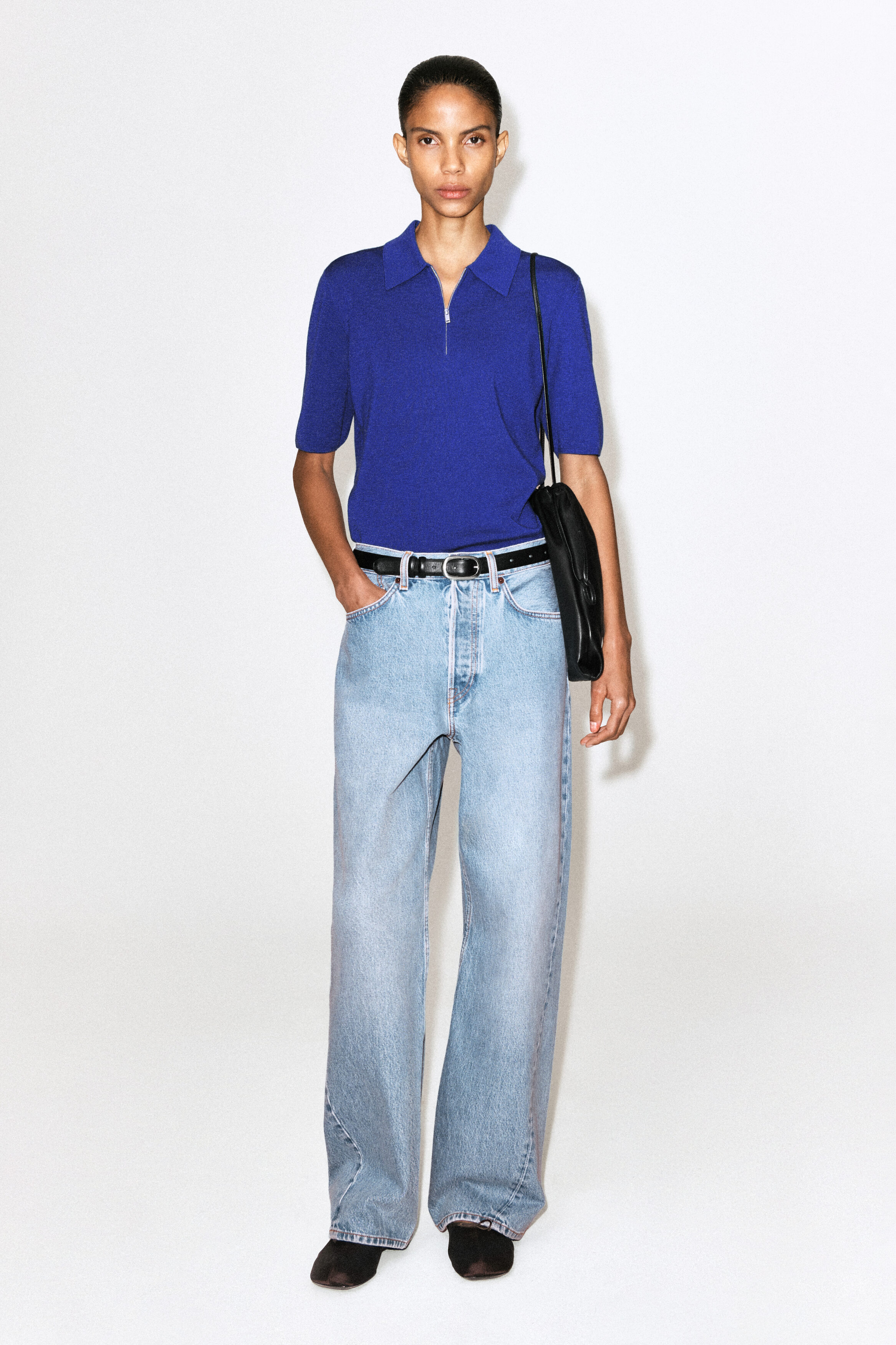 MERINO WOOL ZIP-UP POLO SHIRT - COBALT BLUE | COS US