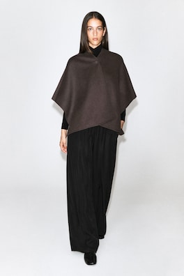 DOUBLE-FACED WOOL-BLEND CAPE — BROWN 3