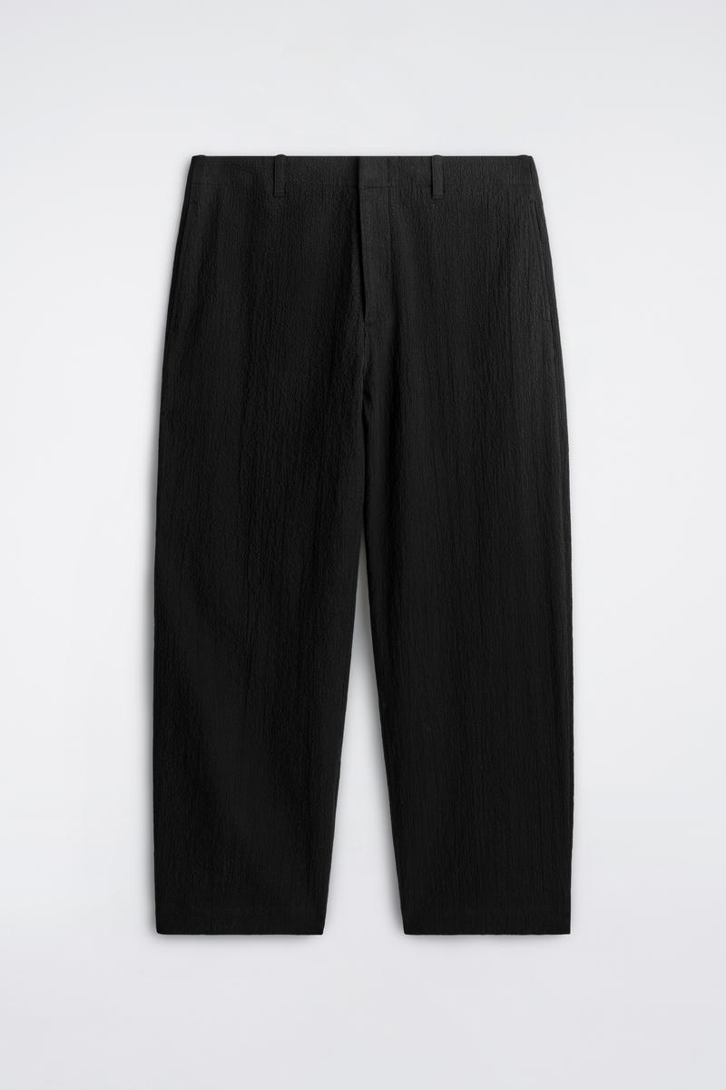 COS Seersucker Relaxed-Fit Straight-Leg Trousers Black Men's Size 54