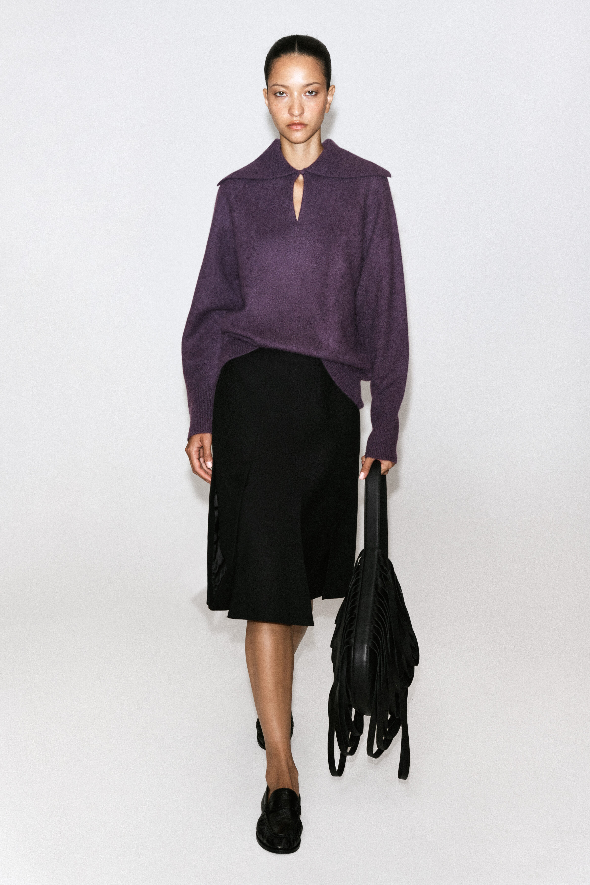 V-DETAIL CASHMERE MOCK-NECK SWEATER - EGGPLANT | COS US