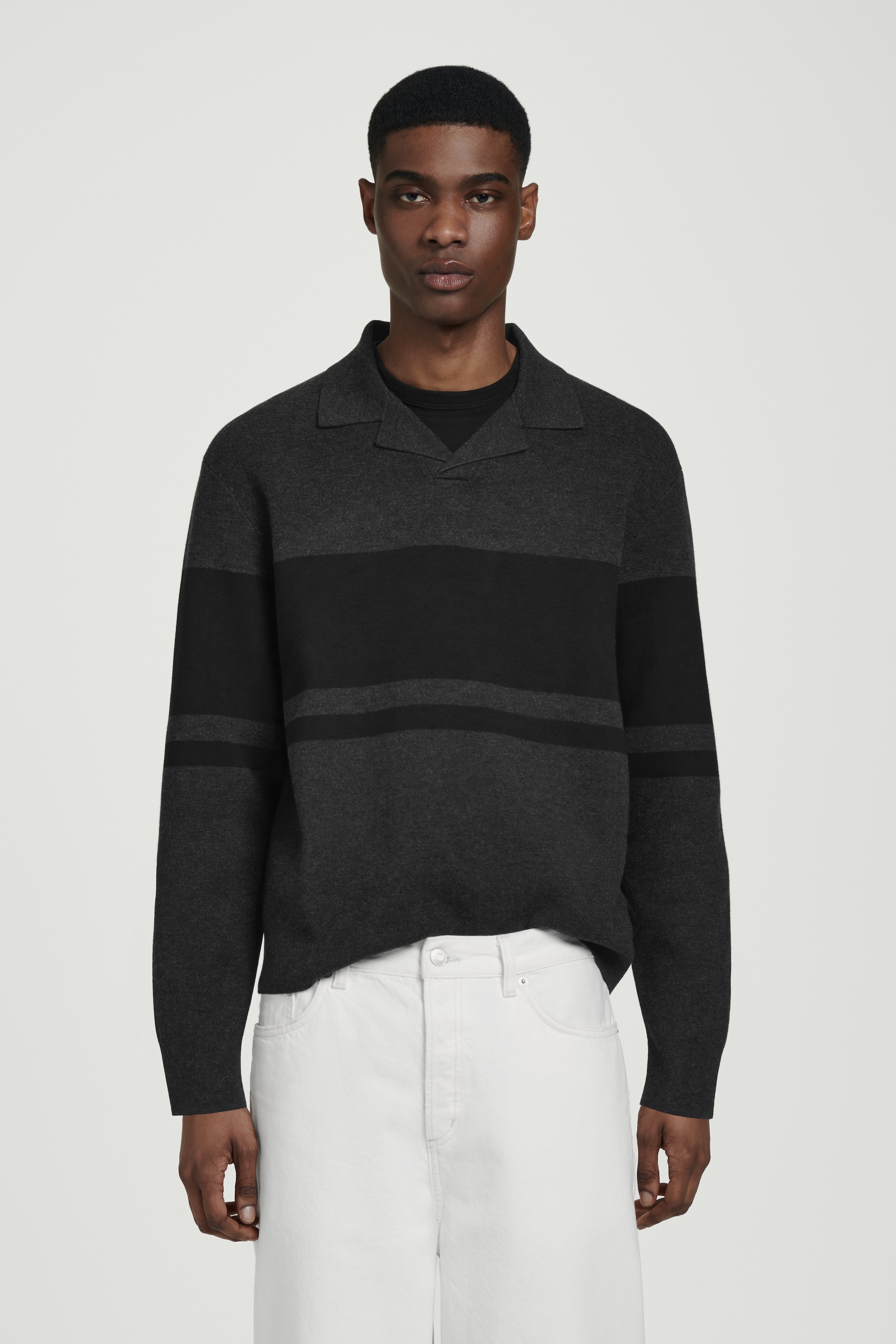 Visualizza immagine più grande: POLO A RIGHE IN MAGLIA DOPPIATA - ANTRACITE / RIGHE - UOMO | H&M IT 1