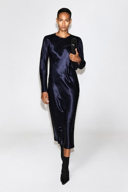 SATIN LONG-SLEEVED MAXI DRESS — MIDNIGHT BLUE 1