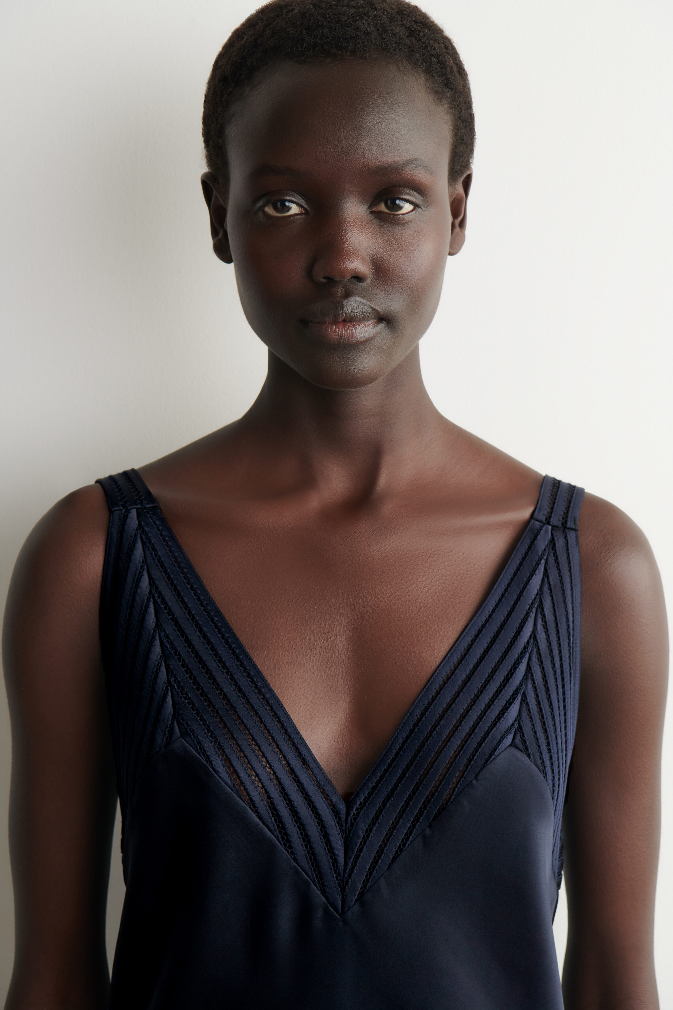 OPEN-STITCH SATIN SLIP DRESS - NAVY | COS