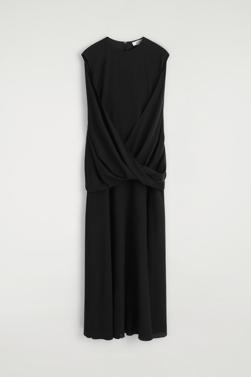 Cos Draped Silk Maxi Dress In Black
