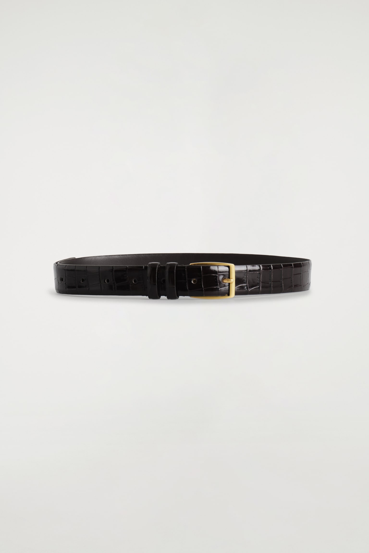 CEINTURE EN CUIR EMBOSSÉ CROCO - BRUN FONCÉ/NOIR - 2