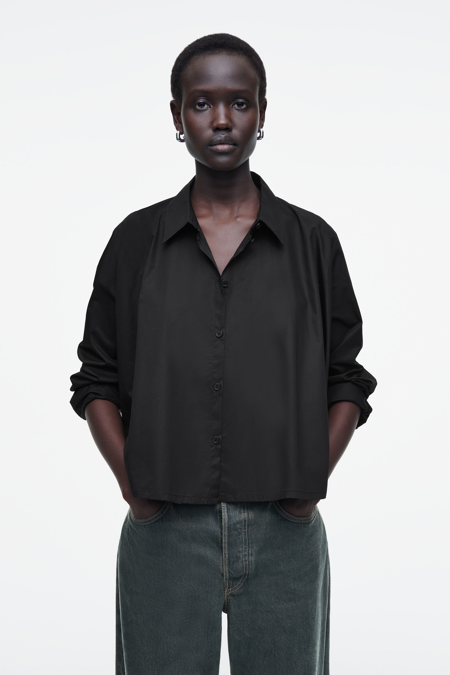CHEMISE DÉCONTRACTÉE ÉVASÉE EN COTON - BLACK/BLEU CIEL - 1