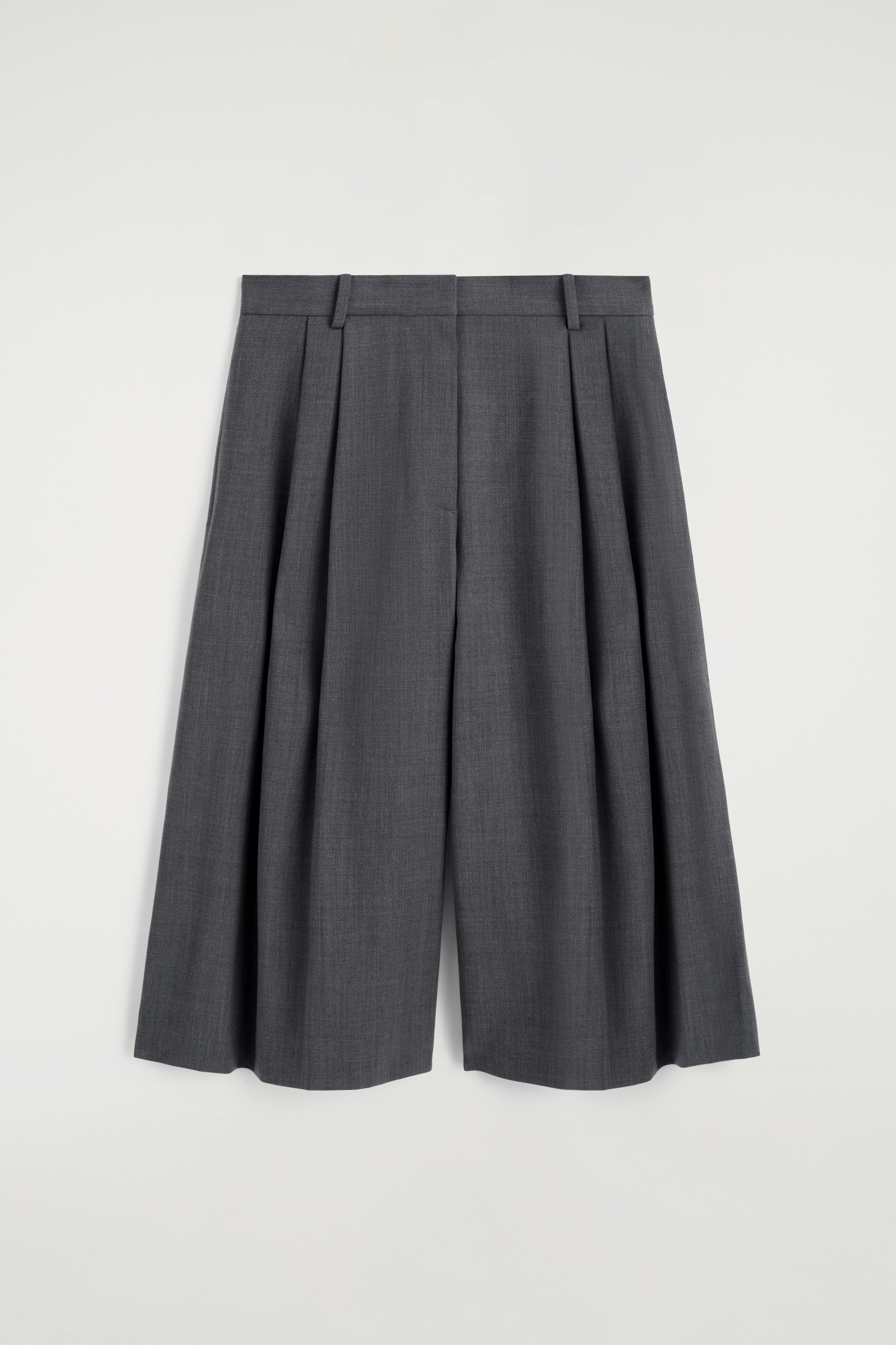 Culottes plissadas em mistura de lã - CINZA