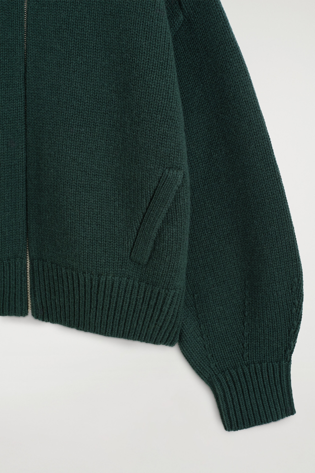 ROUNDED WOOL MOCK-NECK ZIP-UP JACKET — DARK GREEN