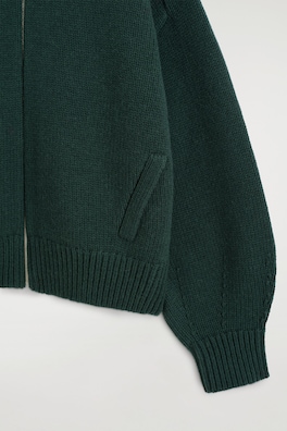 ROUNDED WOOL MOCK-NECK ZIP-UP JACKET — DARK GREEN 8