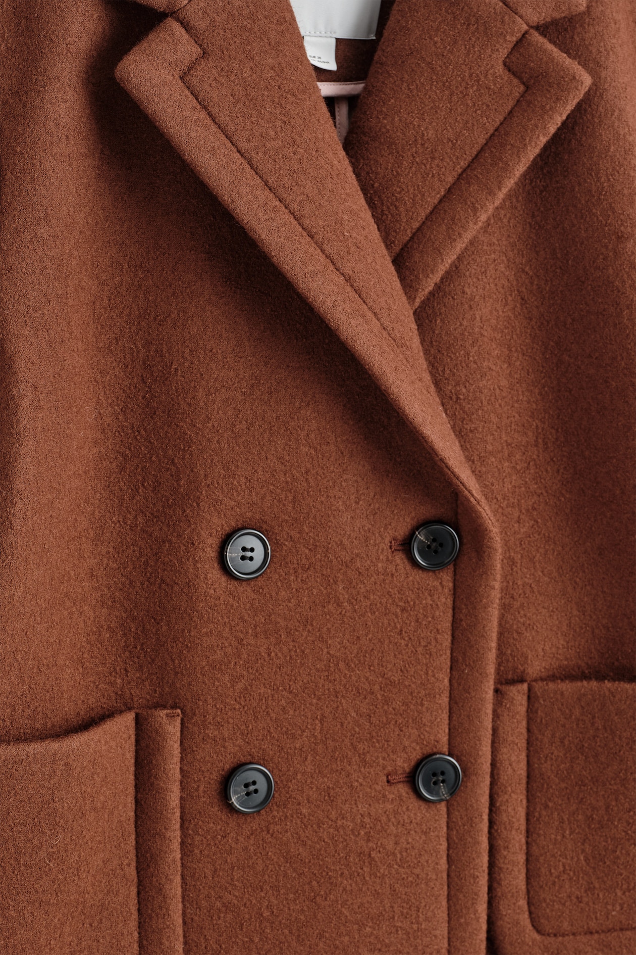 CROPPED DOUBLE-BREASTED WOOL BLAZER — BROWN