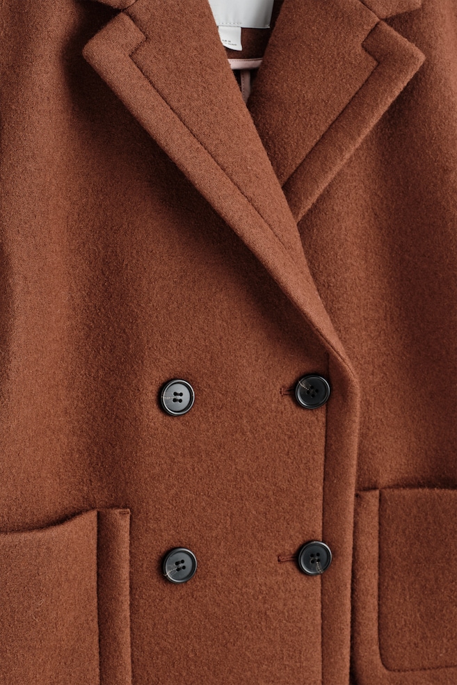CROPPED DOUBLE-BREASTED WOOL BLAZER — BROWN