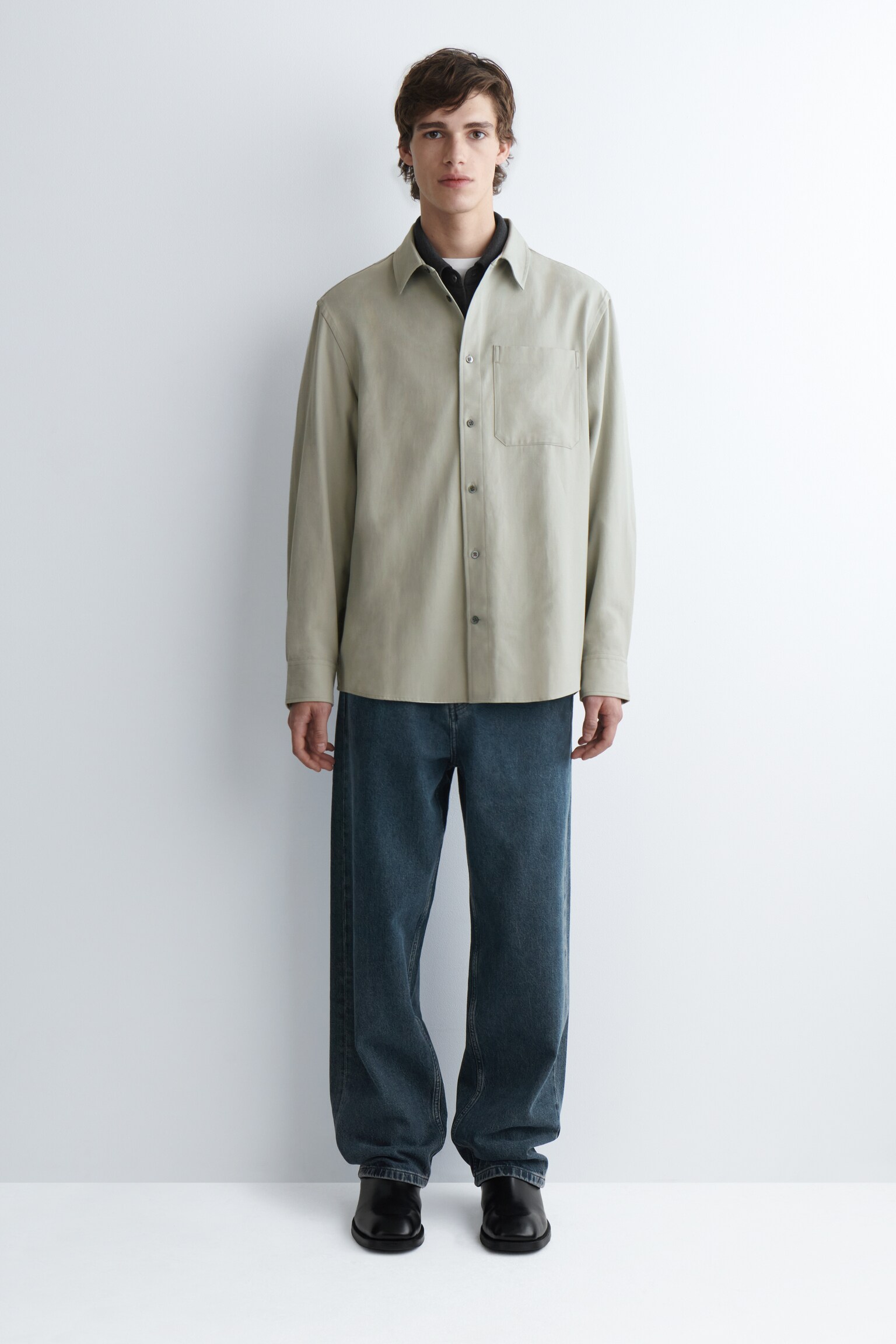 RELAXOVANÁ KOŠEĽA Z ČESANEJ ZMESI BAVLNY - GREY/NAVY - 4