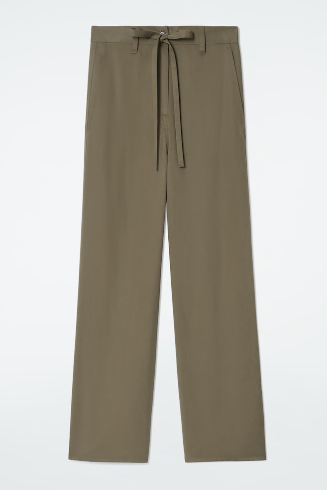 PANTALONI A GAMBA LARGA CON LACCI - KAKI/AVORIO - 1