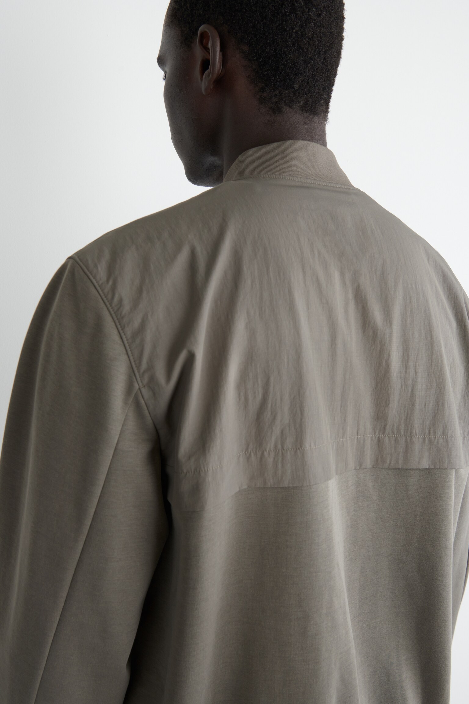 BLOUSON BOMBER À PANNEAUX EN NYLON - GRIS-BRUN/NOIR - 5