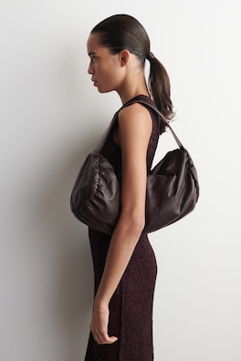CYLINDER CLUTCH BAG - TEXTURED-LEATHER — BITTER CHOCOLATE 1