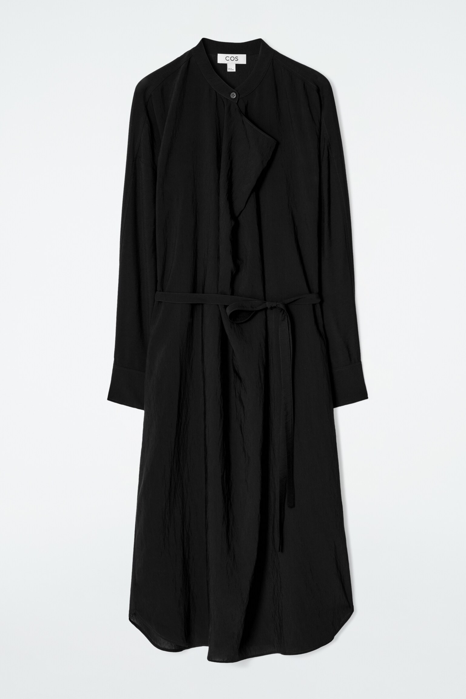 VESTIDO MIDI DRAPEADO CON CINTURÓN - NEGRO - 2