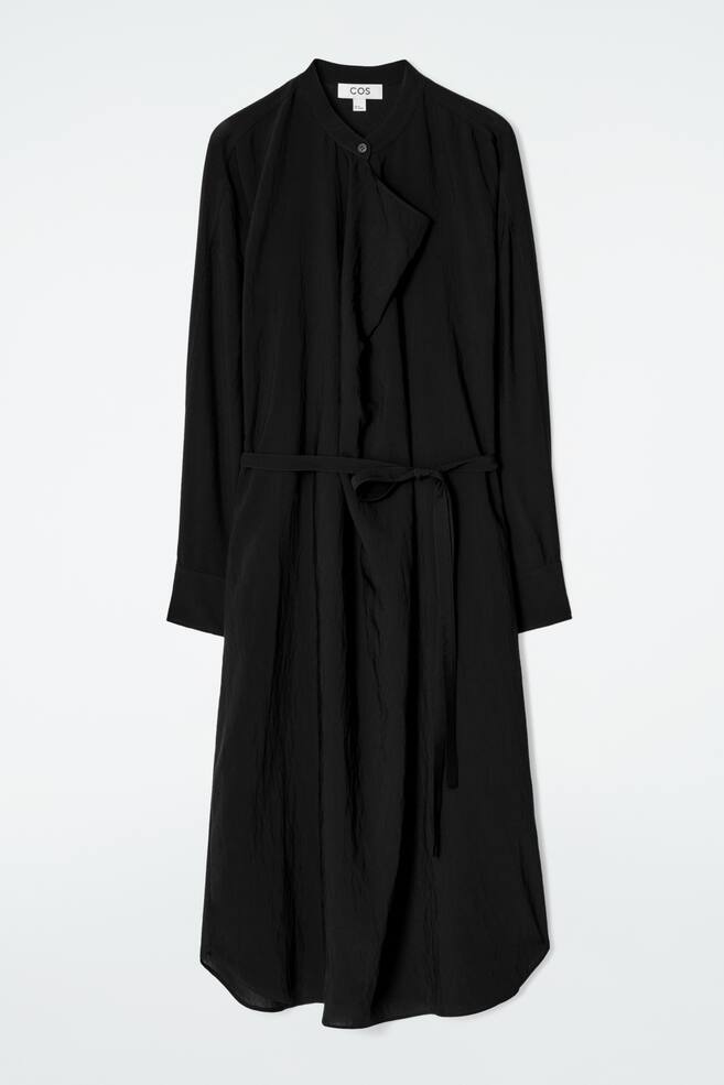 VESTIDO MIDI DRAPEADO CON CINTURÓN - NEGRO - 1