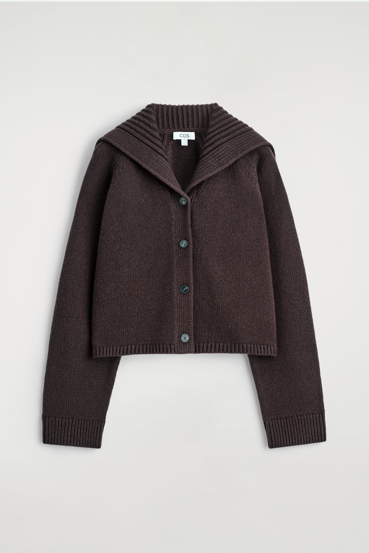 SAILOR-COLLAR WOOL CARDIGAN — DARK BROWN