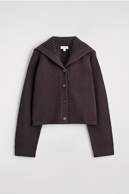 SAILOR-COLLAR WOOL CARDIGAN — DARK BROWN 2