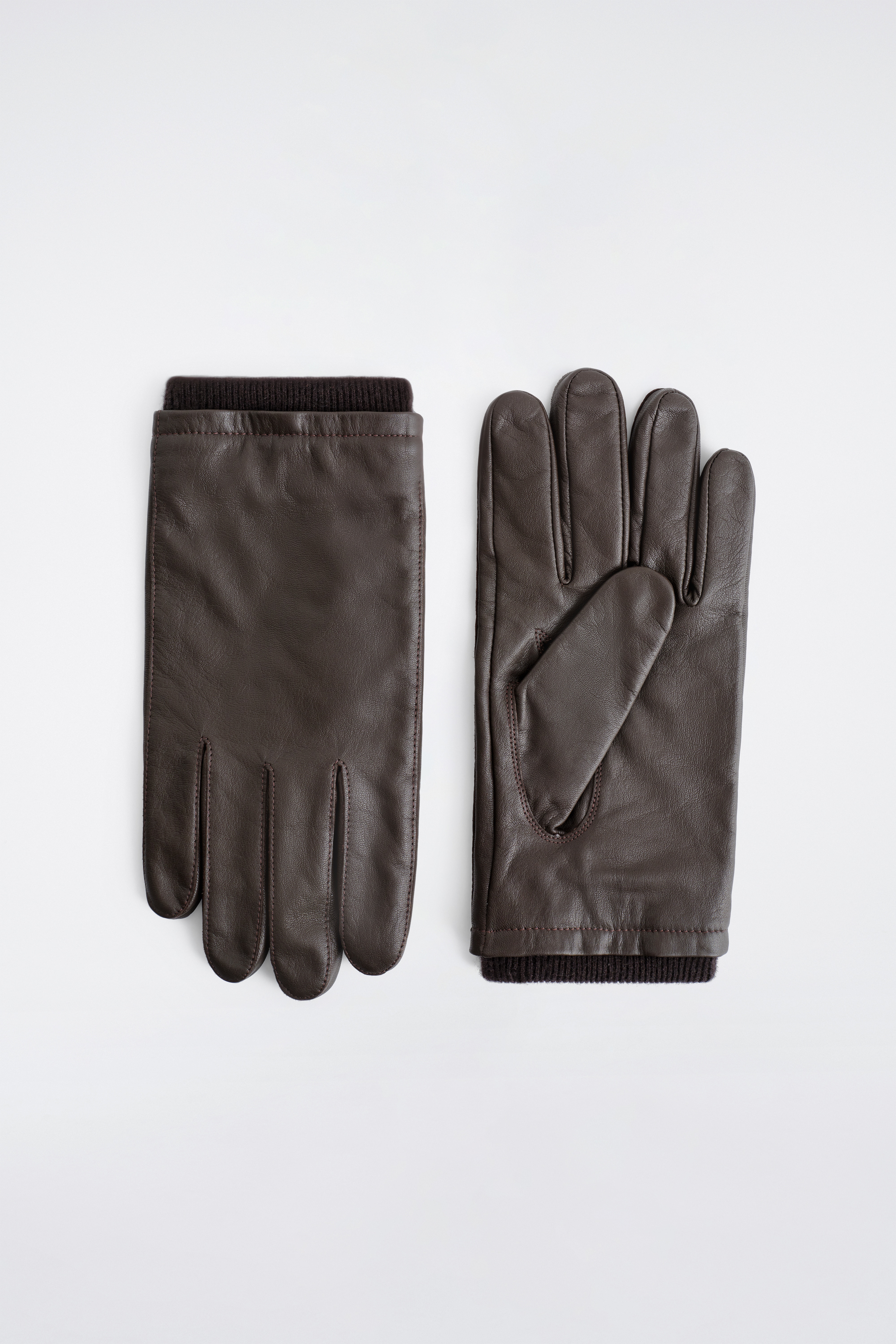 GANTS EN CUIR DOUBLÉS CACHEMIRE - BRUN FONCÉ/GRIS / CHEVRONS