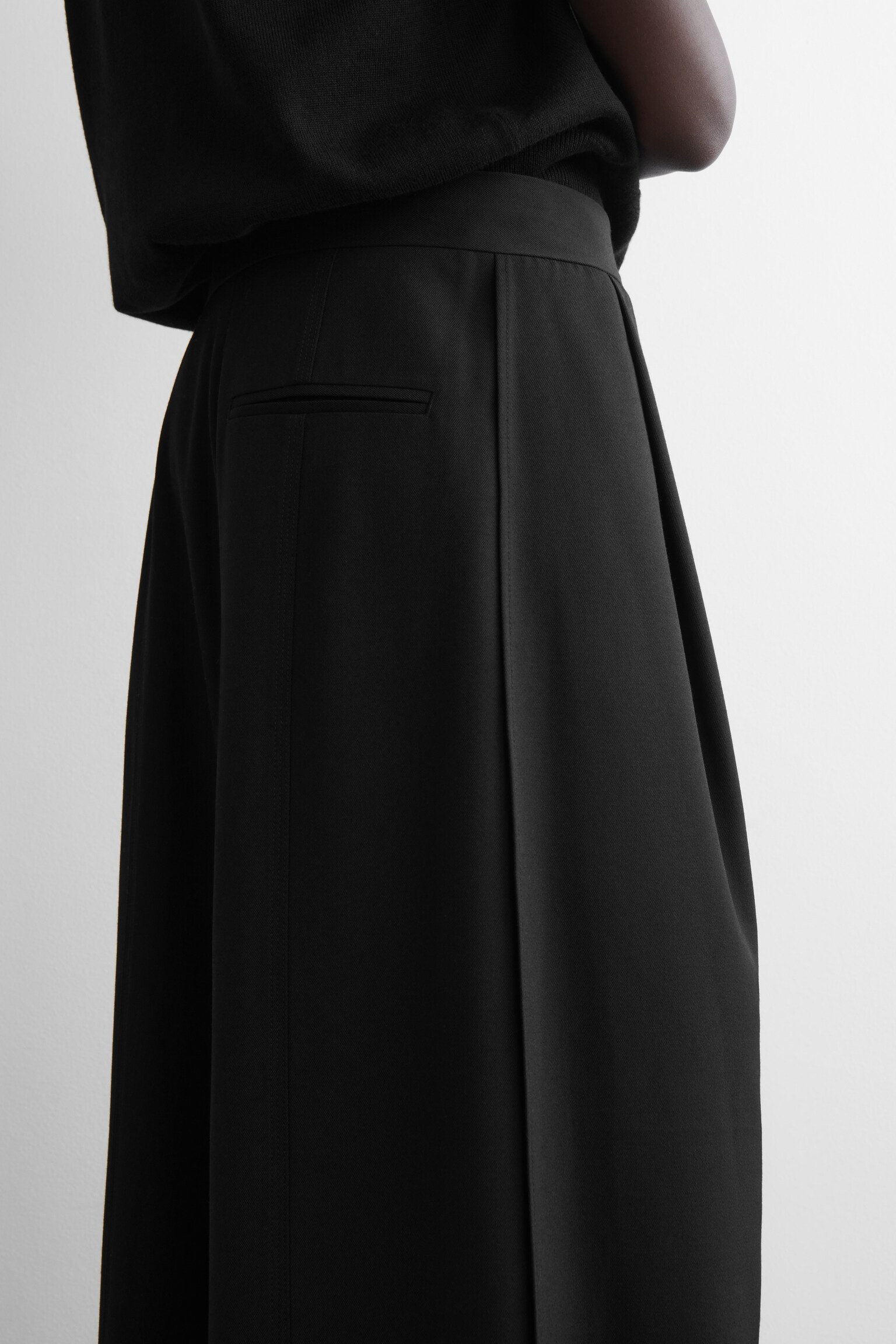 CULOTTE PLISSÉ IN MISTO LANA MERINO - NERO - 6