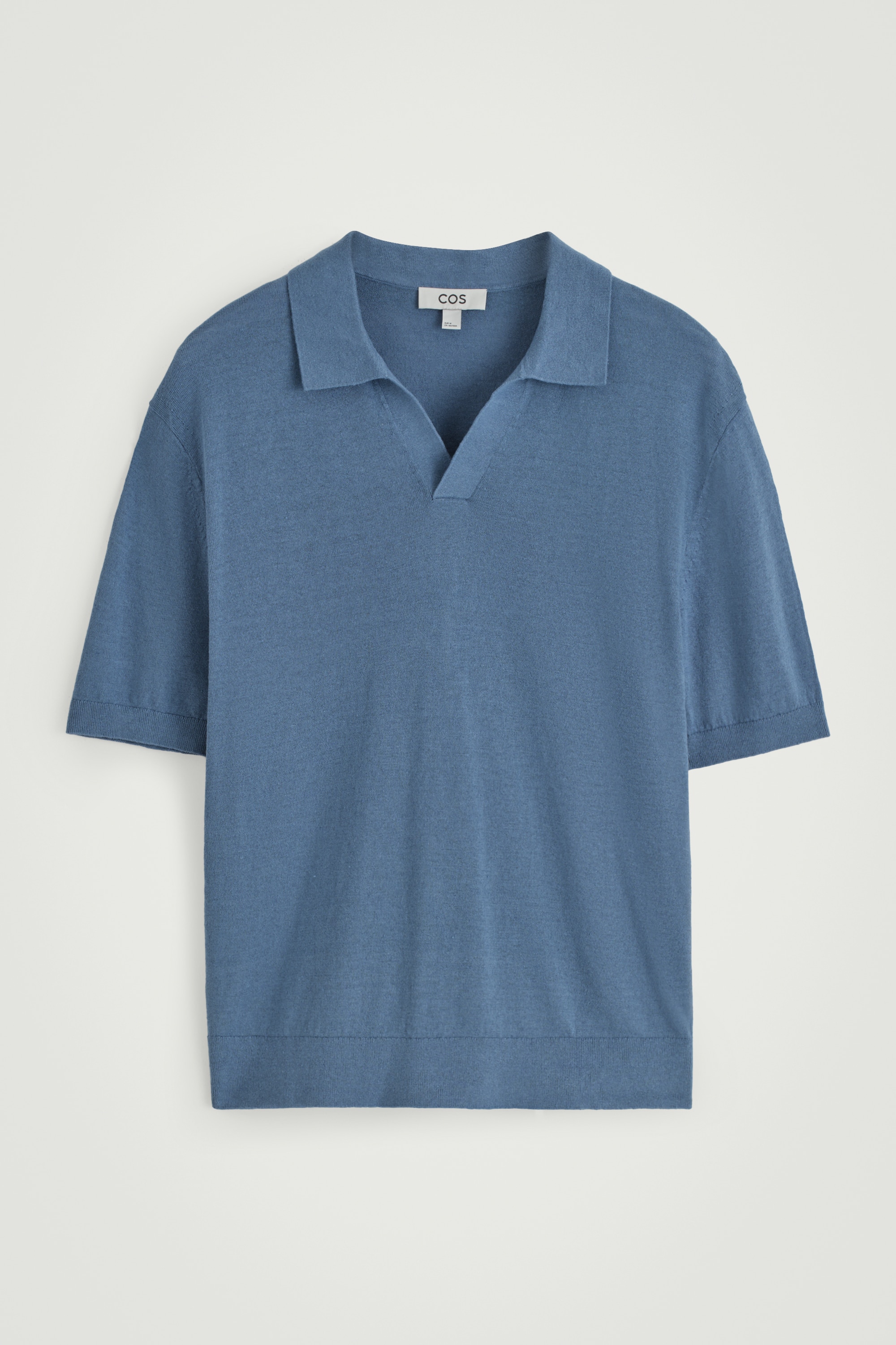 KNITTED LINEN POLO SHIRT - BLUE/DARK MOLE