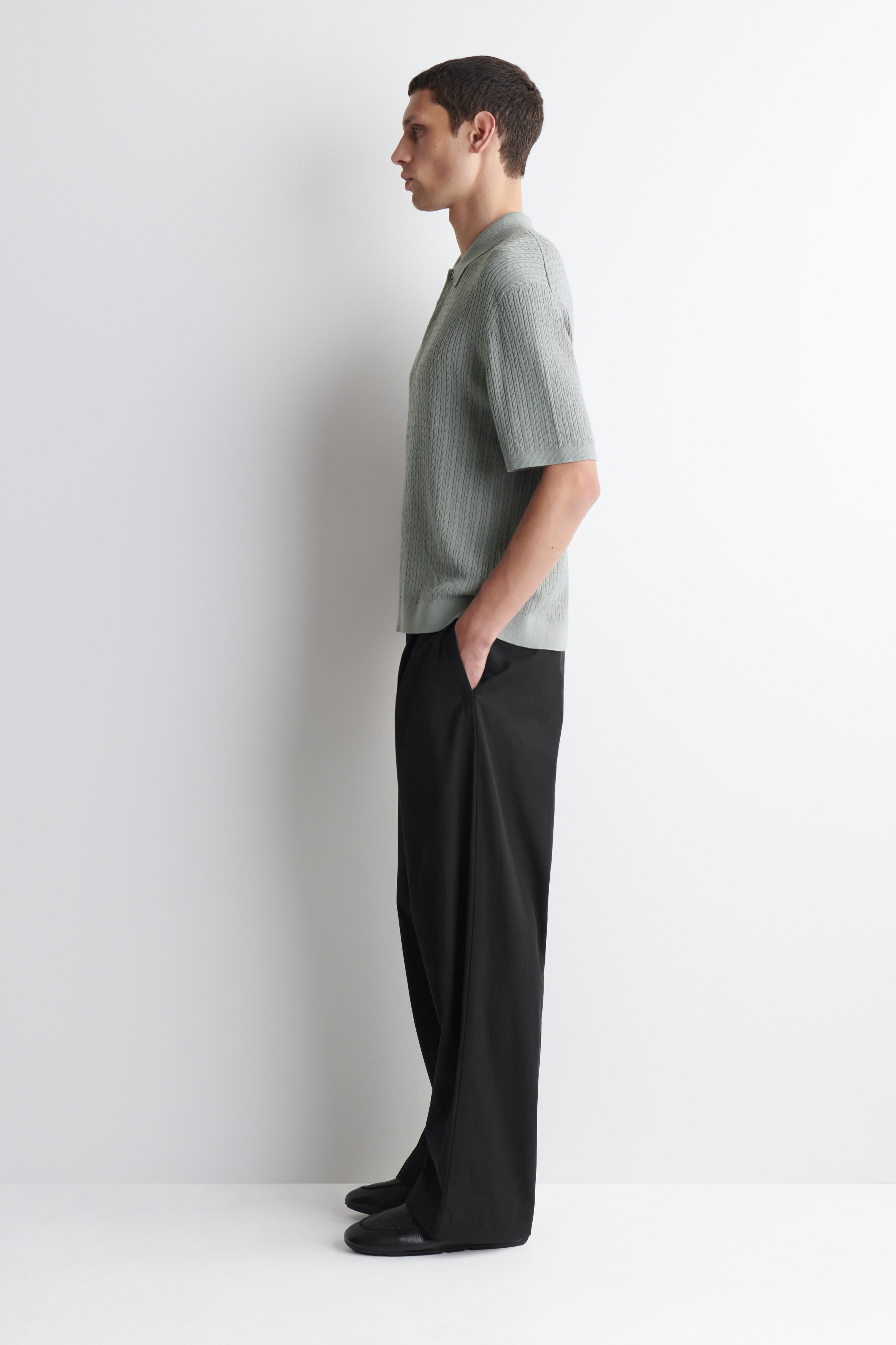 CABLE-KNIT COTTON-LINEN POLO SHIRT - thumbnail 9