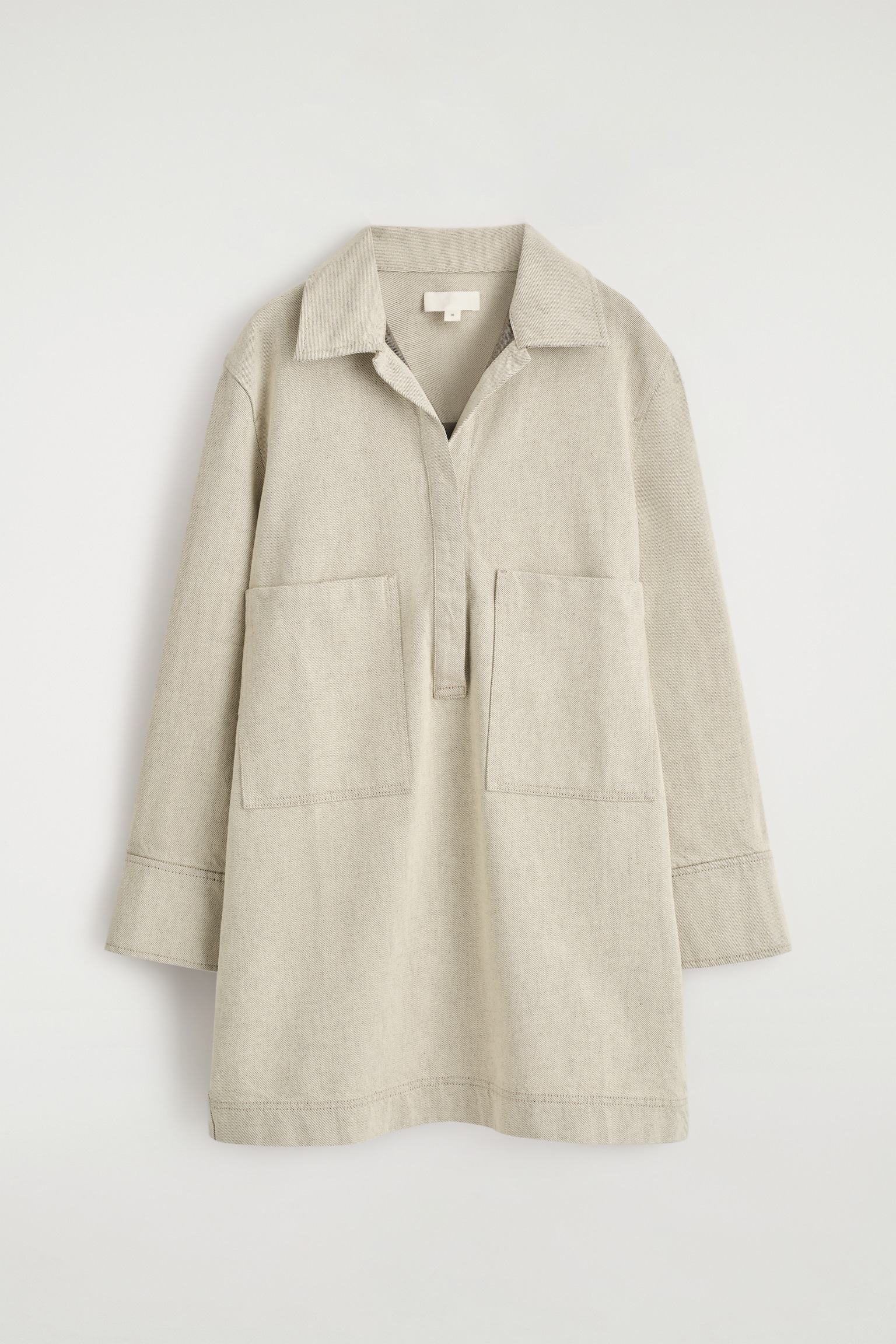 HEMDKLEID AUS DENIM MIT OFFENEM KRAGEN - BEIGE - 2