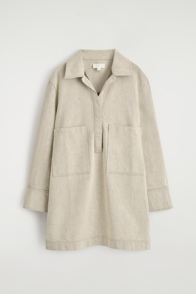 Cos Robe-chemise À Col Ouvert En Denim In Sand