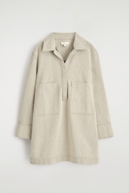 OPEN-COLLAR DENIM SHIRT DRESS — BEIGE 2